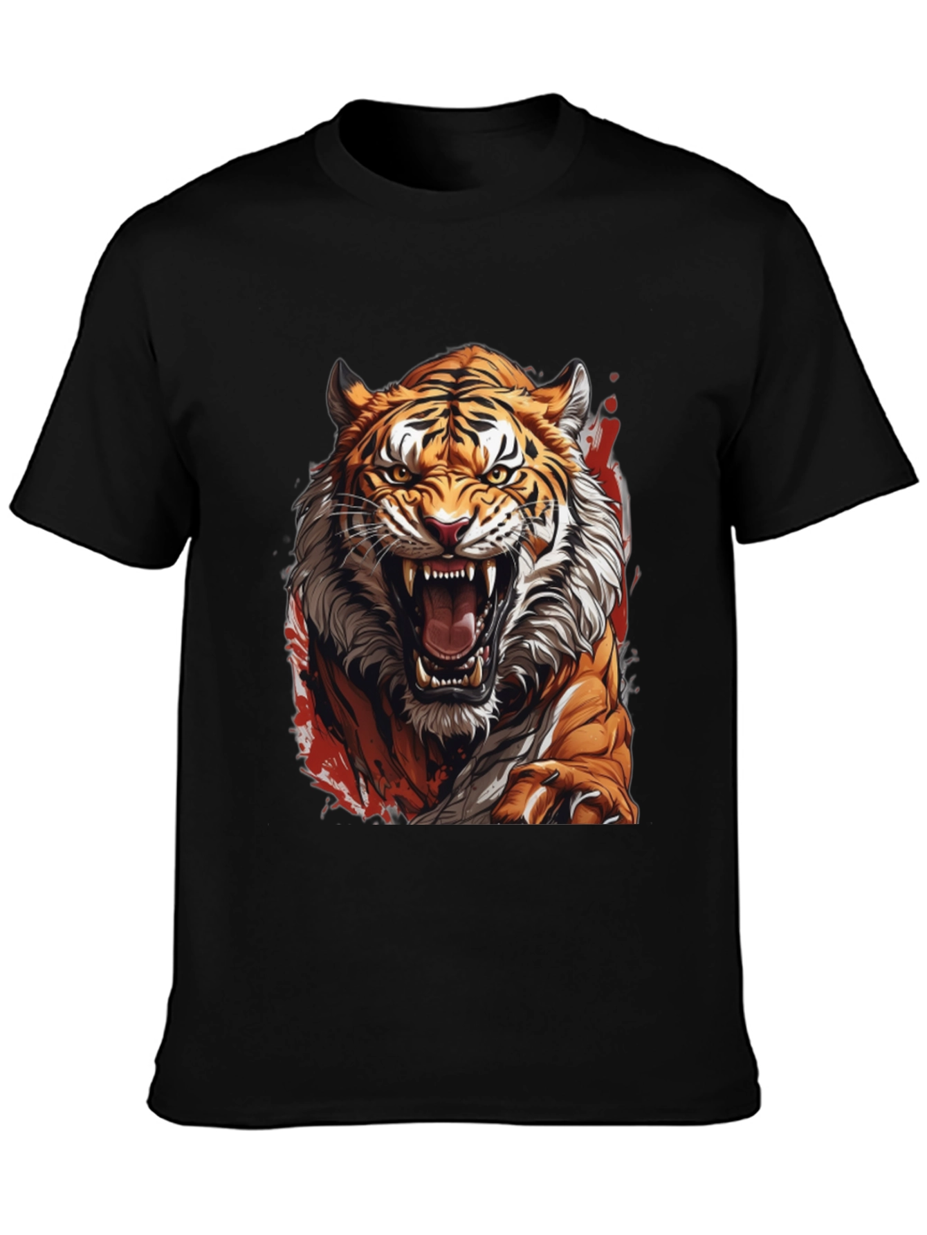 Fierce Tiger Graphic Print Black T-Shirt