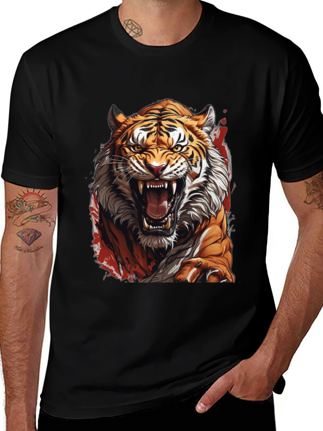 Fierce Tiger Graphic Print Black T-Shirt