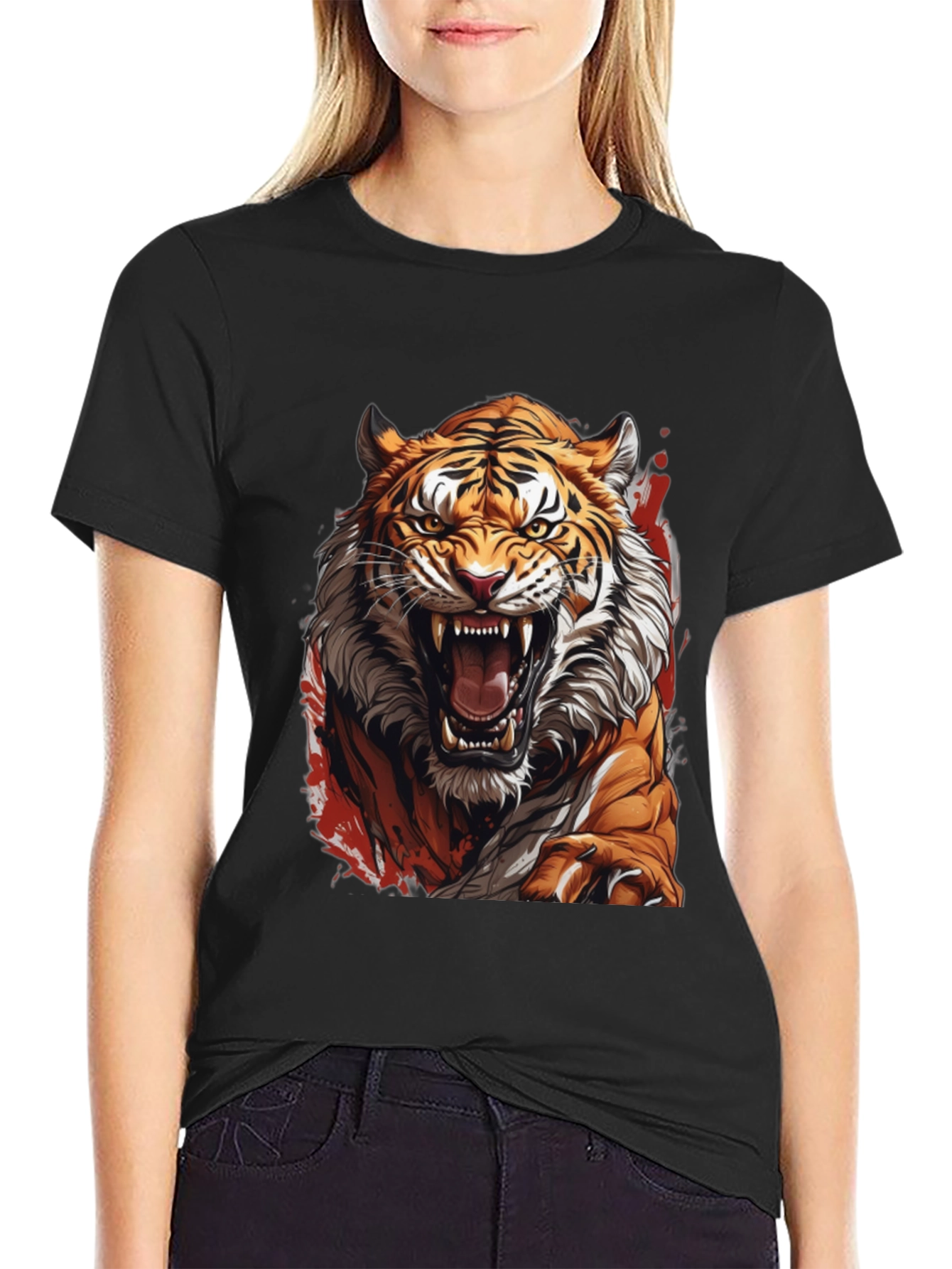 Fierce Tiger Graphic Print Black T-Shirt