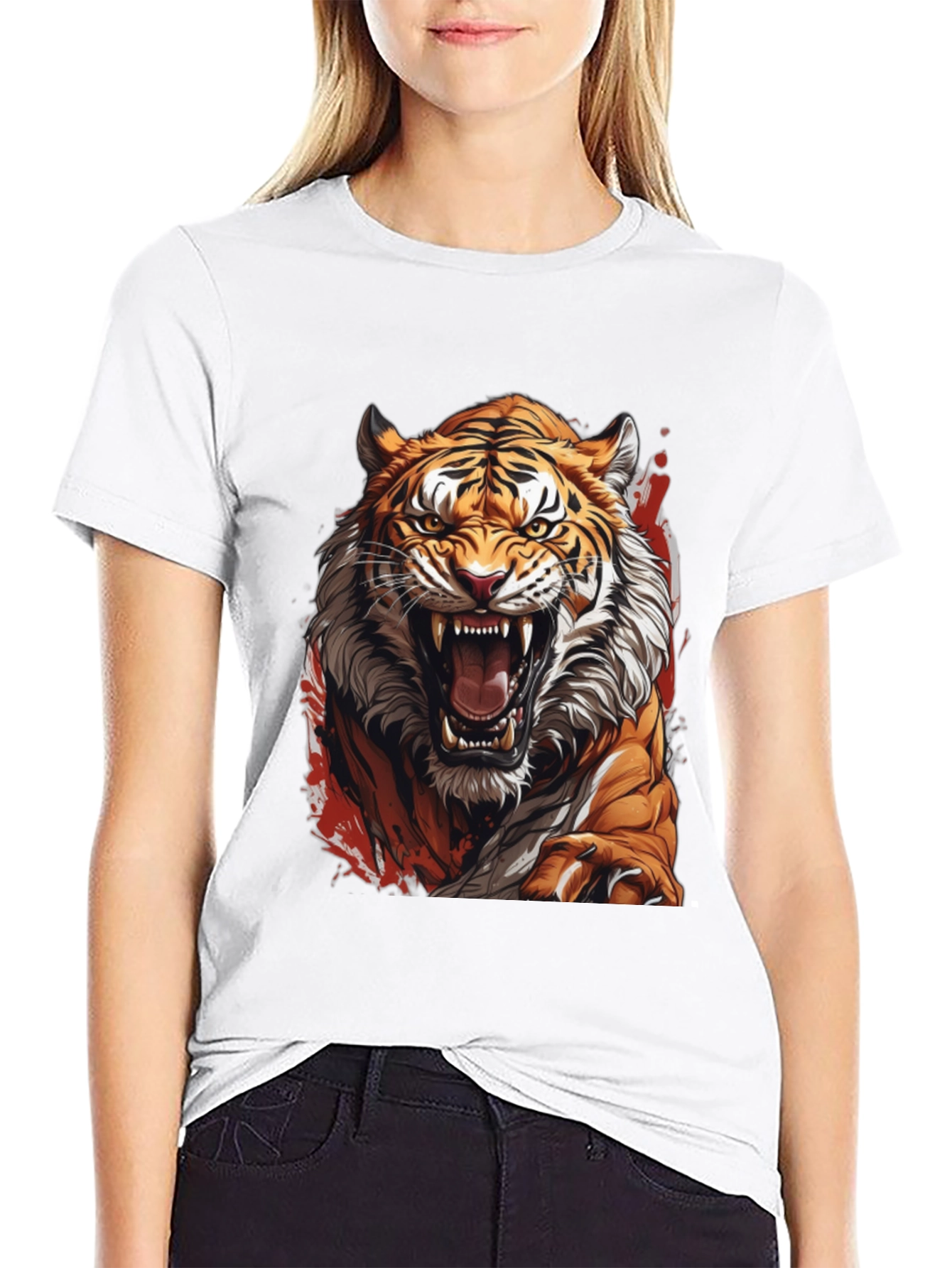 Fierce Tiger Graphic Print Black T-Shirt