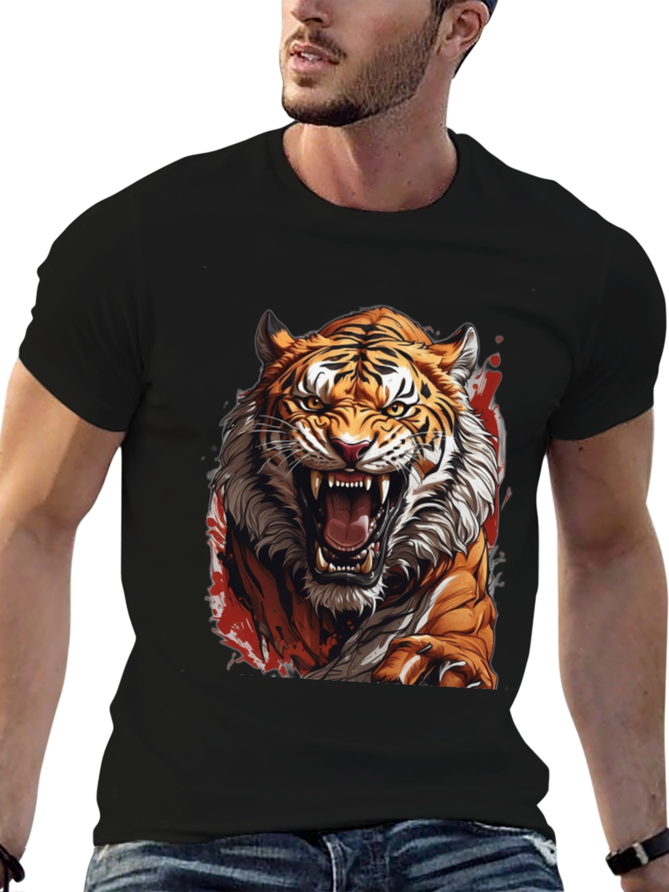 Fierce Tiger Graphic Print Black T-Shirt