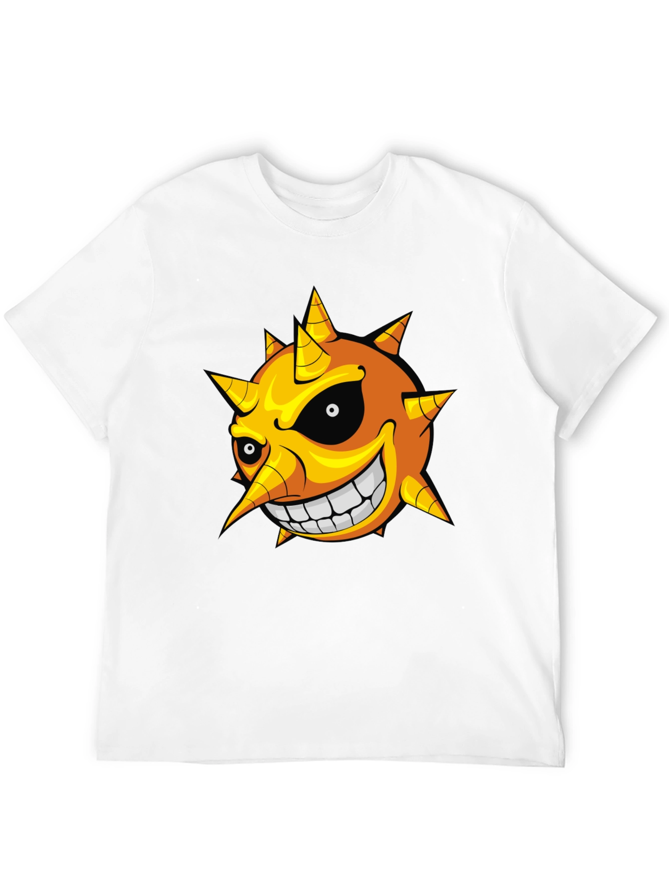Mens Black T-Shirt with Cartoon Sun Graphic