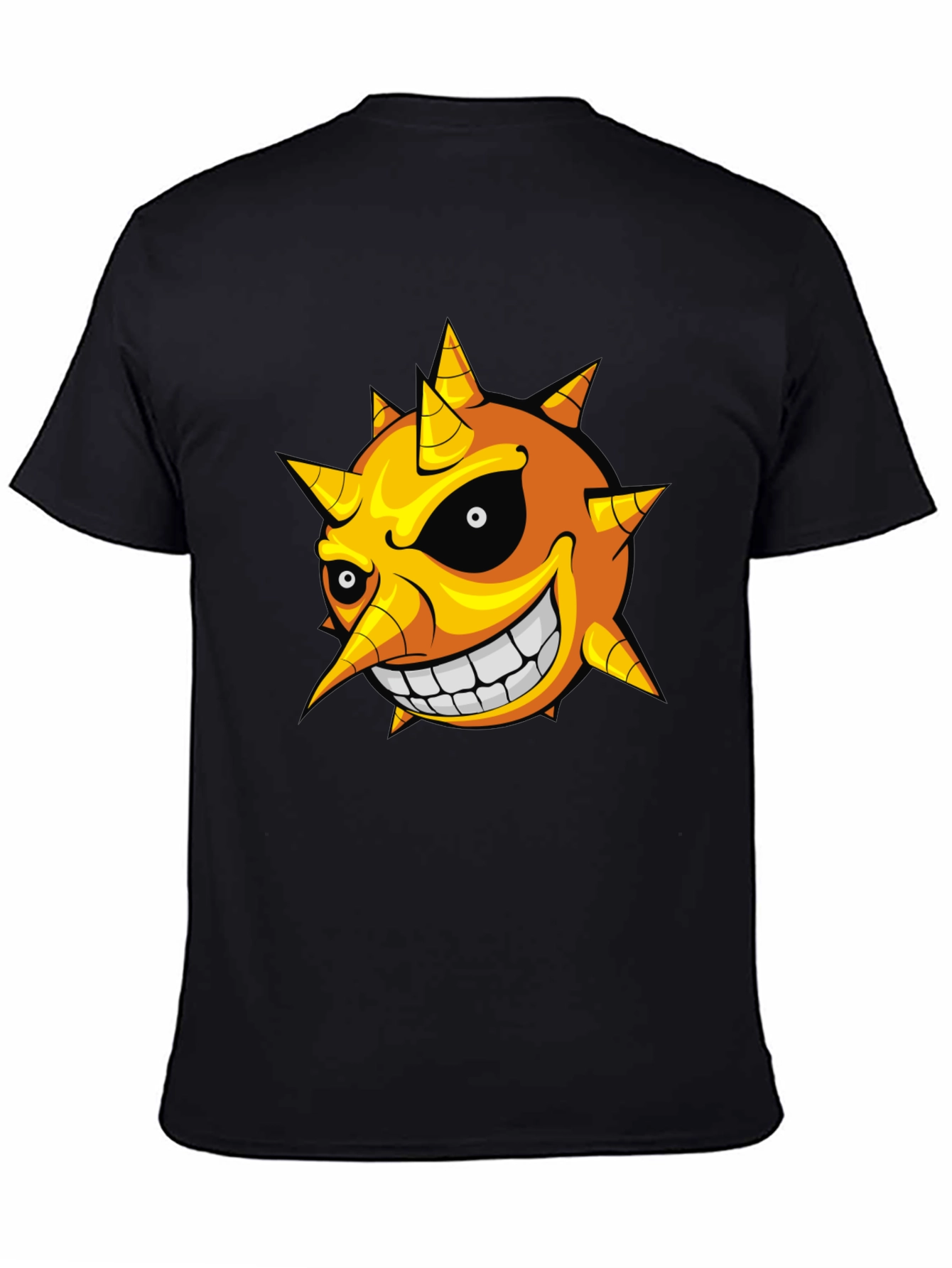Mens Black T-Shirt with Cartoon Sun Graphic