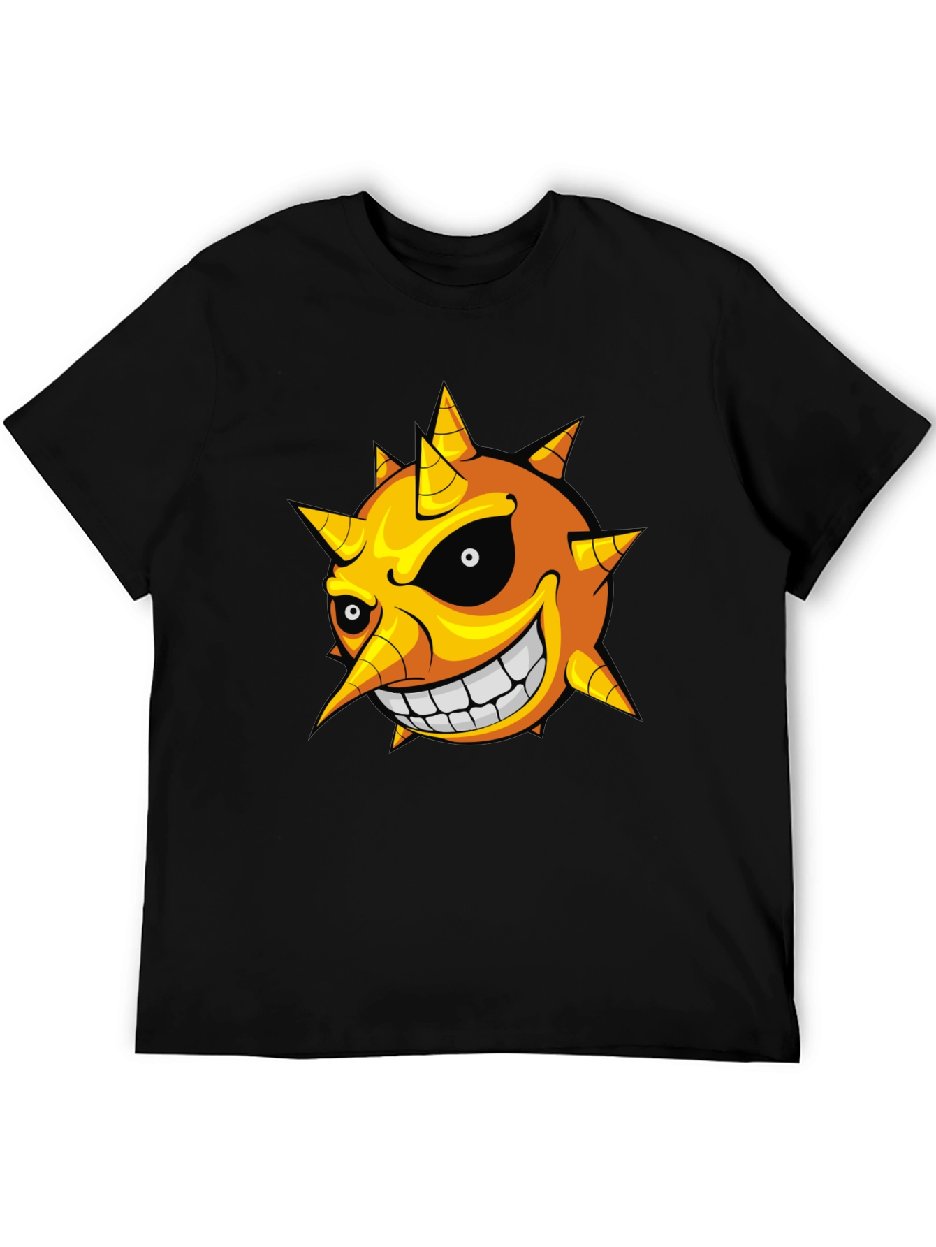 Mens Black T-Shirt with Cartoon Sun Graphic