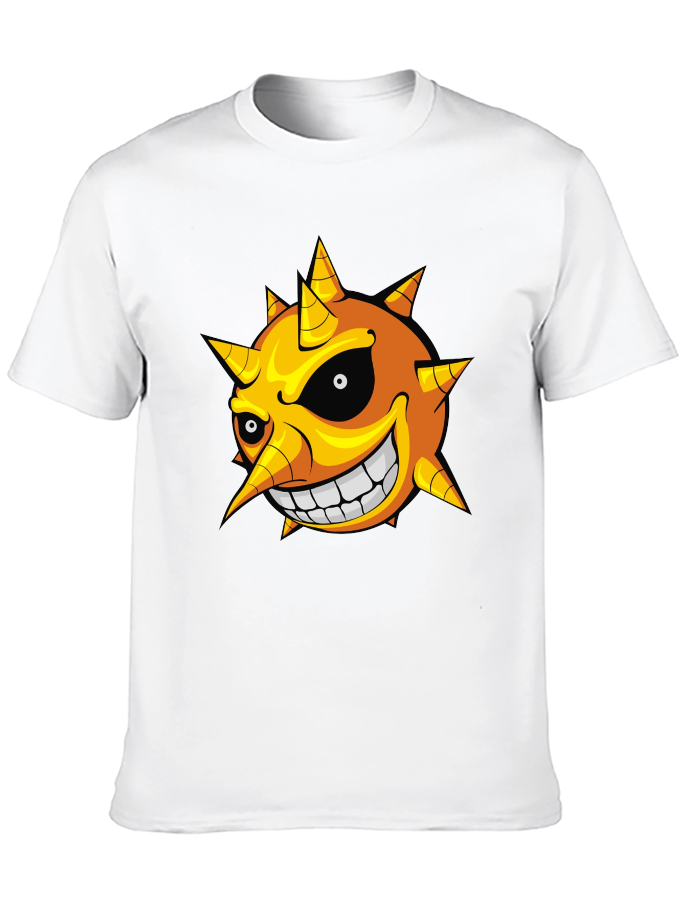 Mens Black T-Shirt with Cartoon Sun Graphic