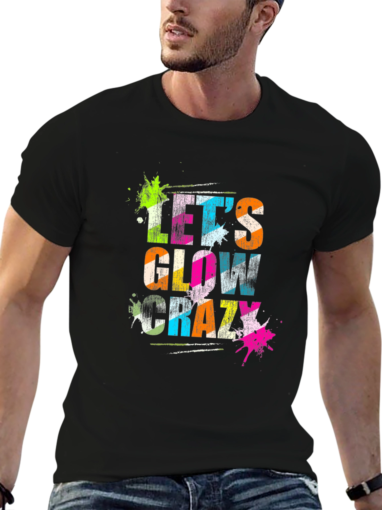 Lets Glow Crazy Black Graphic T-Shirt