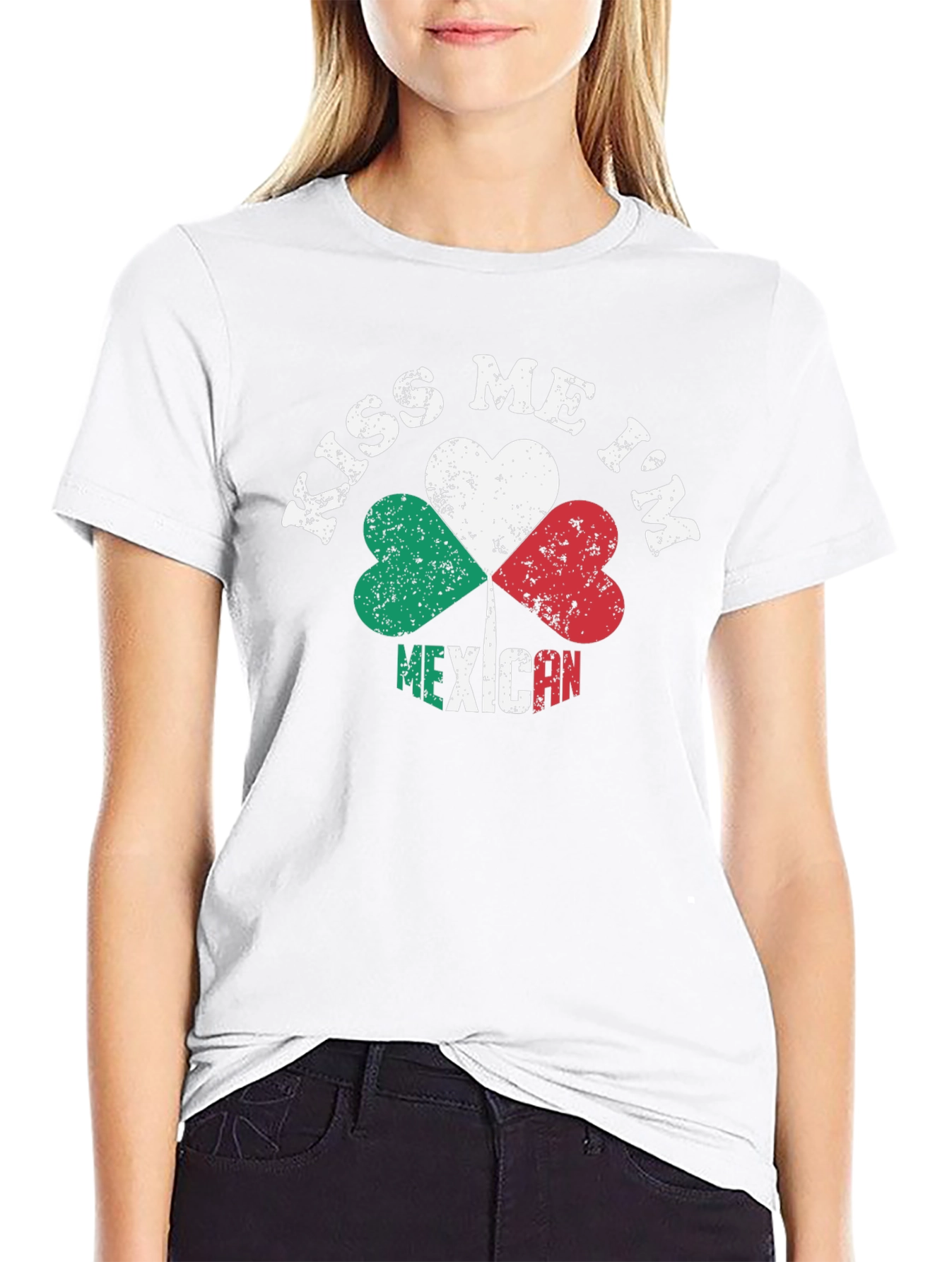 Kiss Me Im Mexican T-Shirt Clover Heart