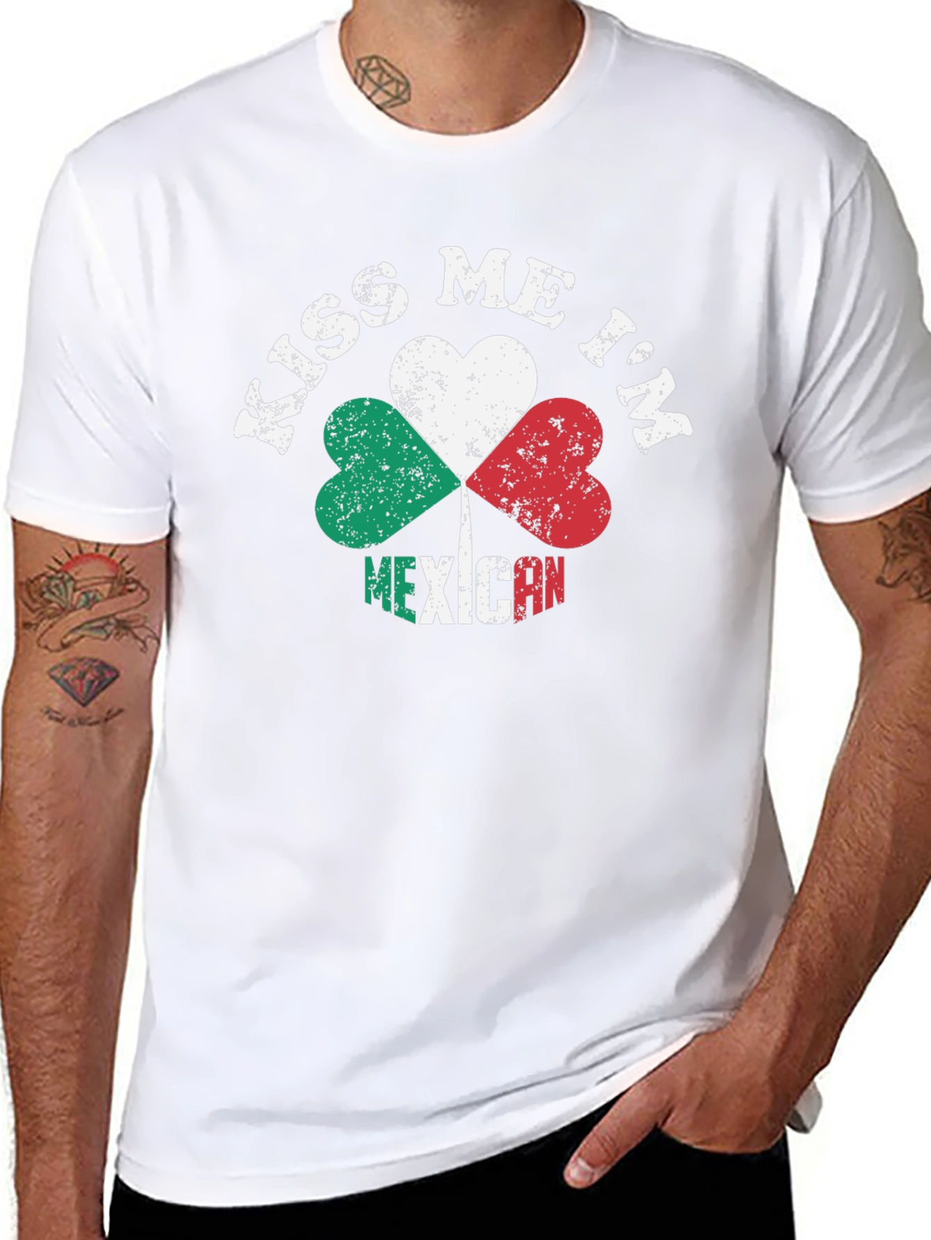 Kiss Me Im Mexican T-Shirt Clover Heart