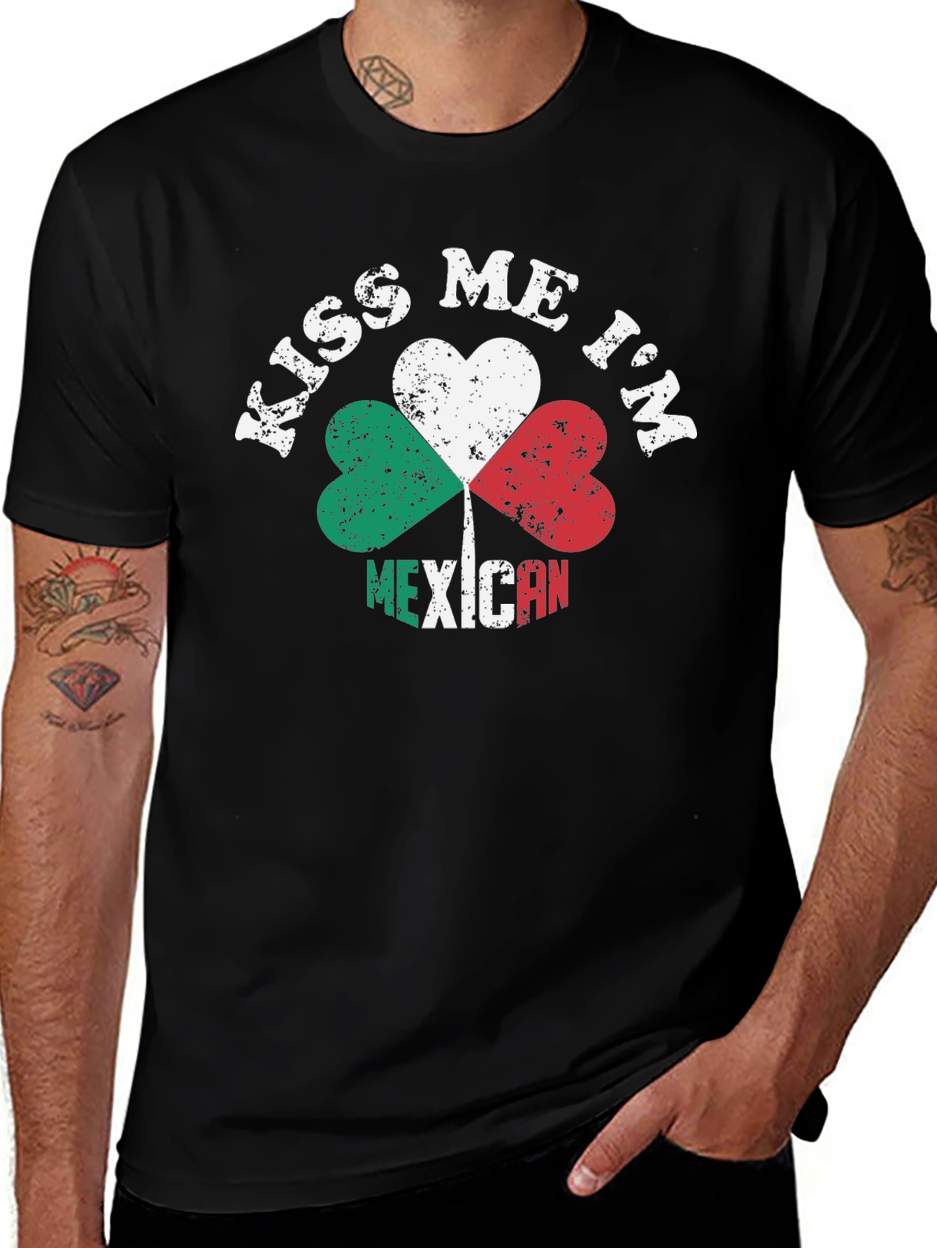 Kiss Me Im Mexican T-Shirt Clover Heart