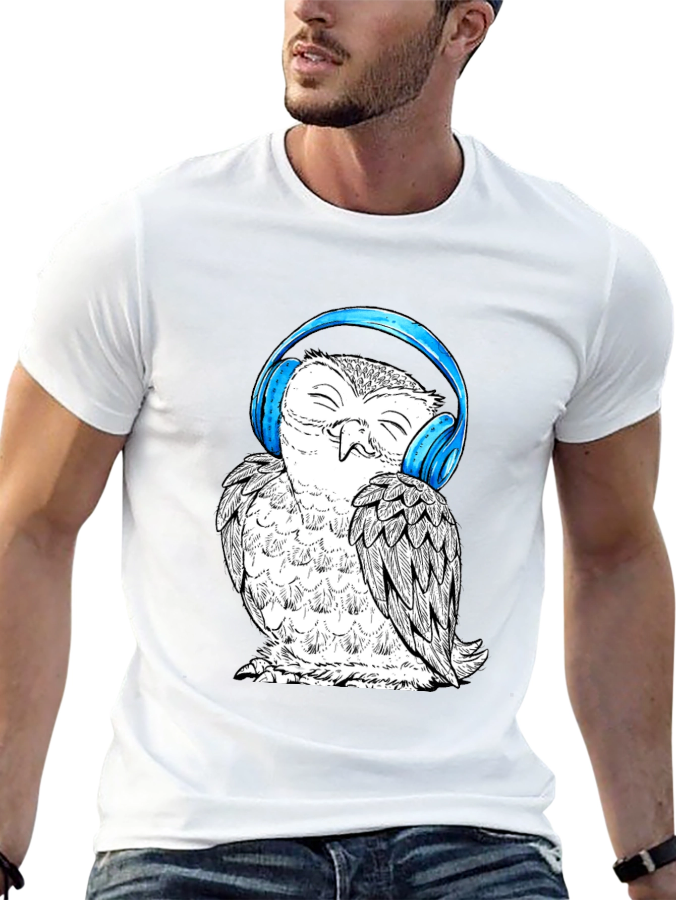 Owl with Headphones Graphic T-Shirt