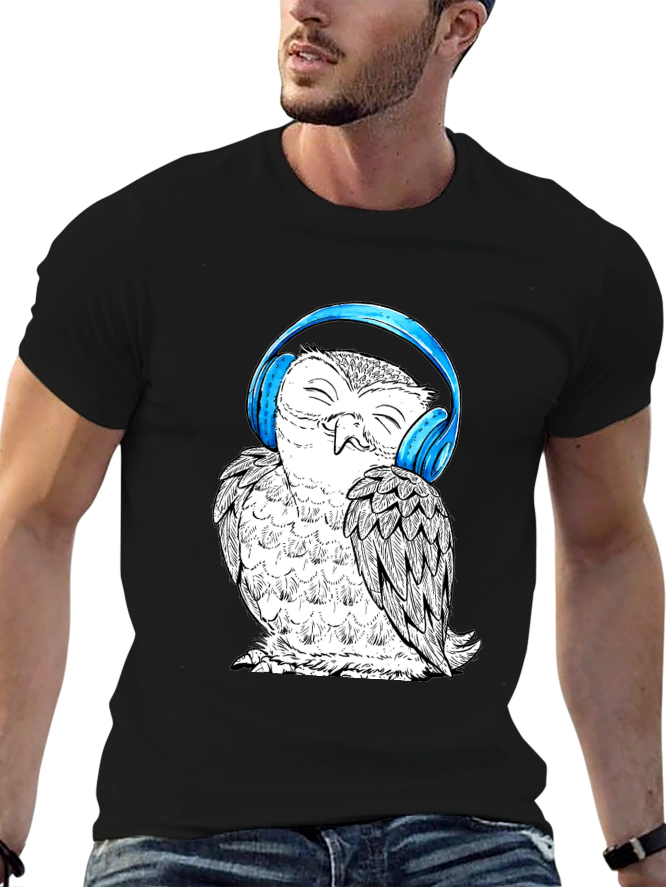 Owl with Headphones Graphic T-Shirt