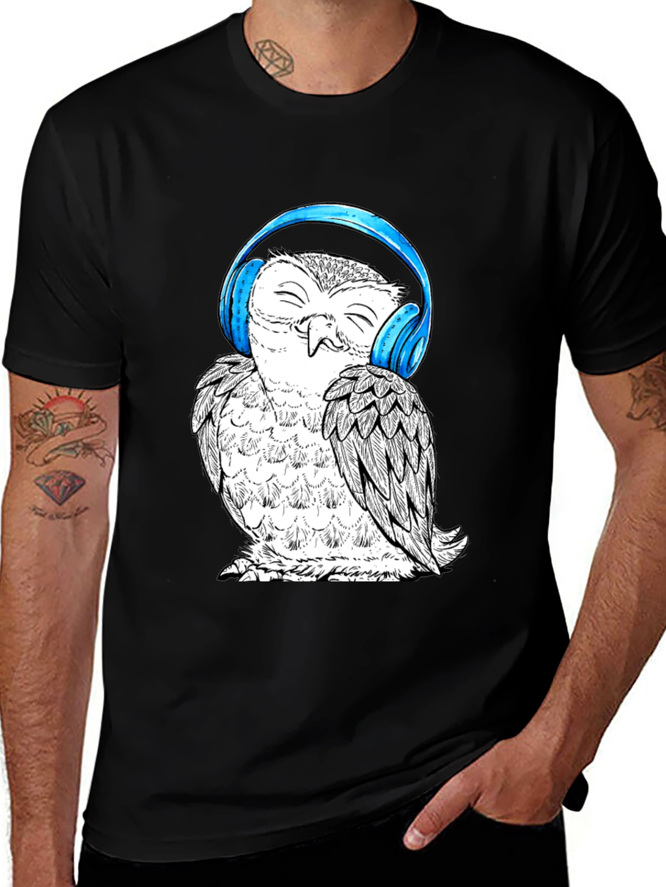 Owl with Headphones Graphic T-Shirt