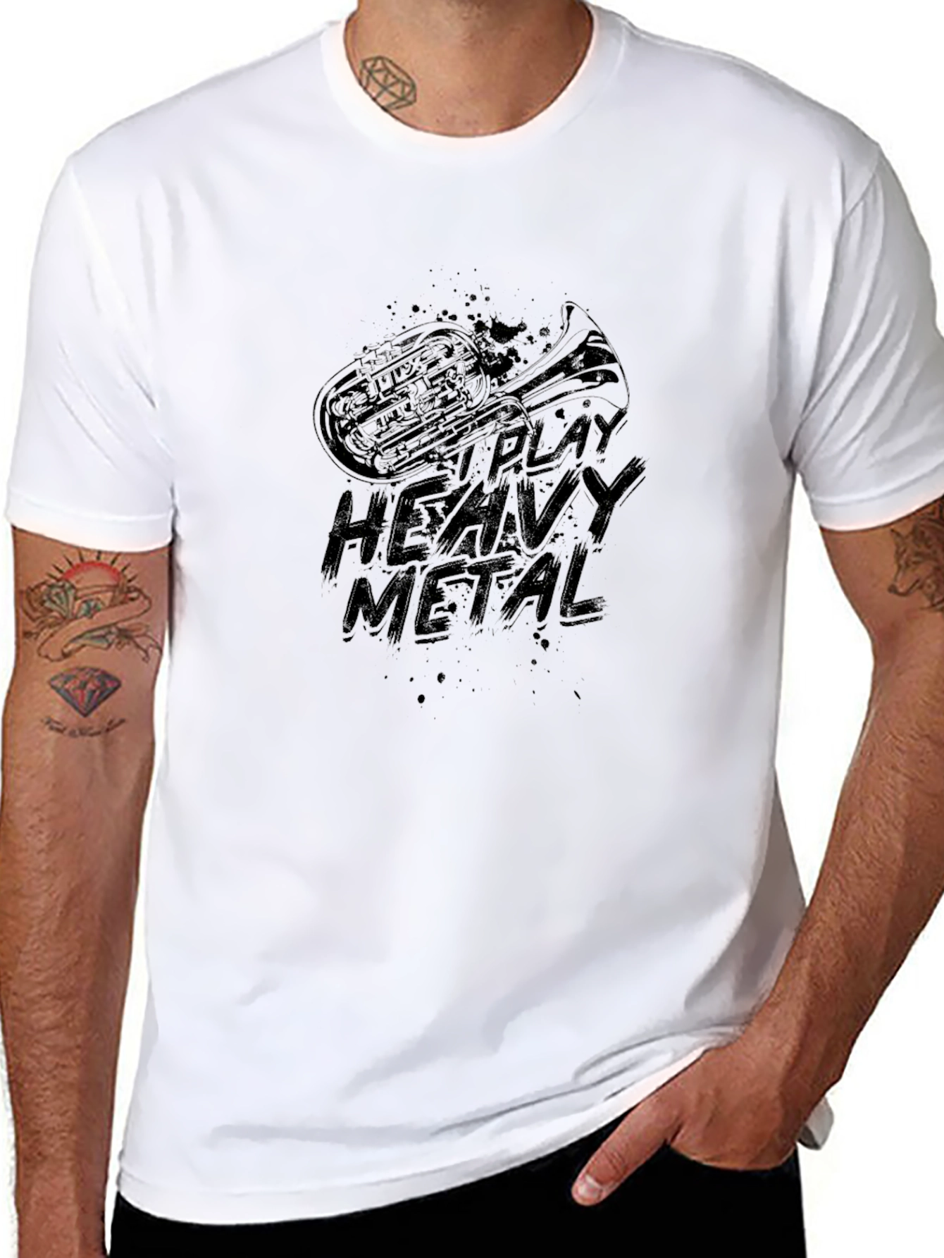 Heavy Metal Tuba Player Black Graphic Tee