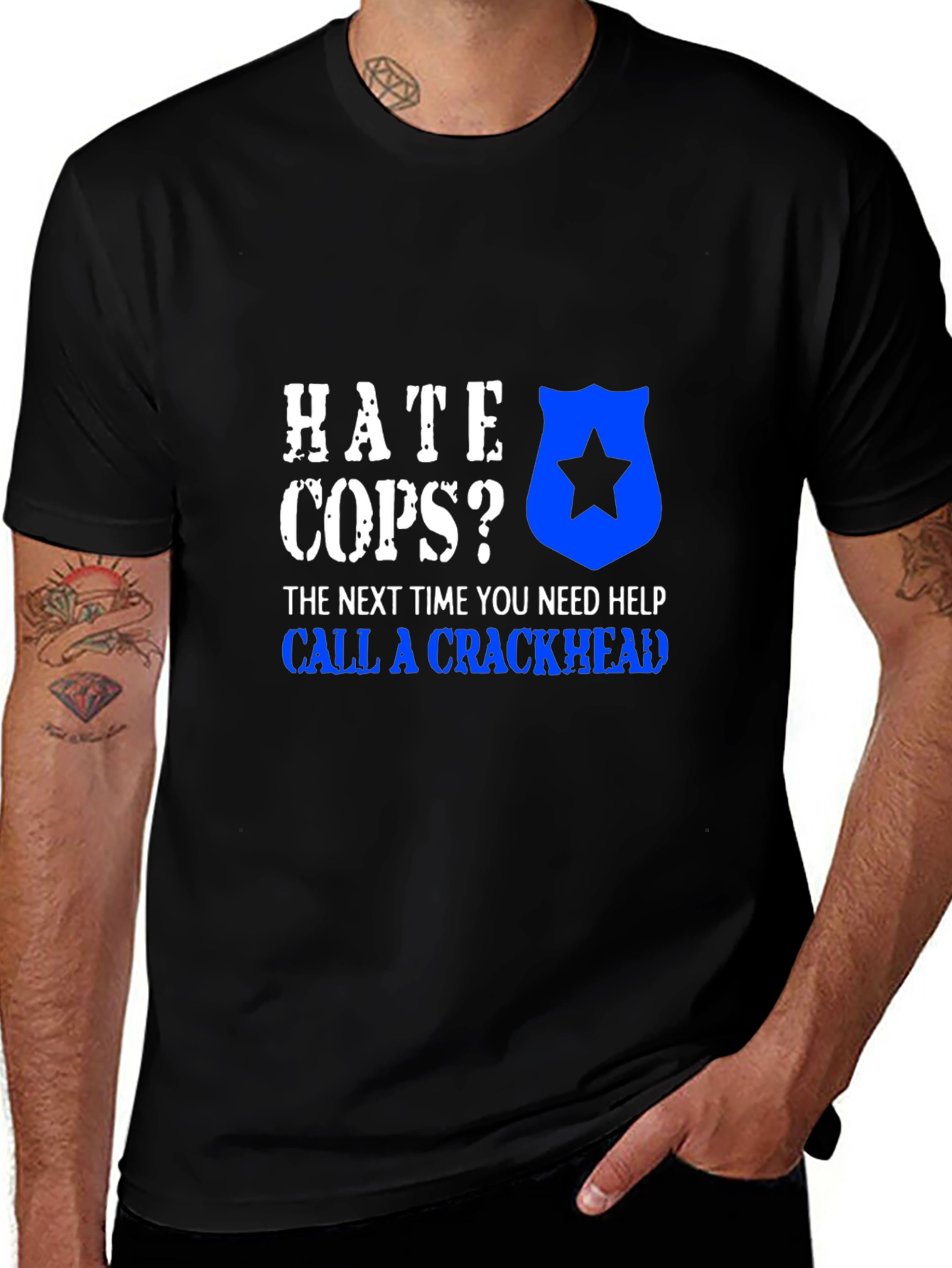 Hate Cops Funny Graphic Tee - Black Cotton T-Shirt