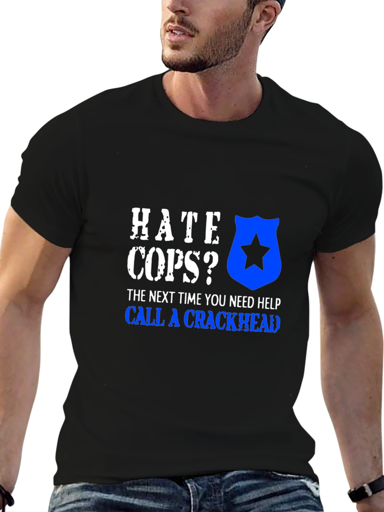 Hate Cops Funny Graphic Tee - Black Cotton T-Shirt