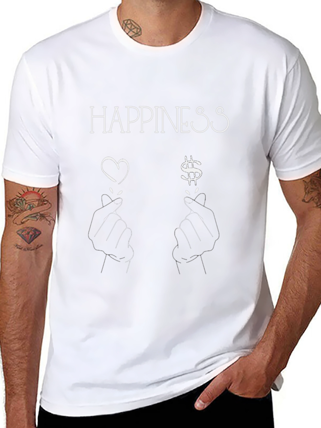 Happiness Graphic Tee - Love & Money Design Black