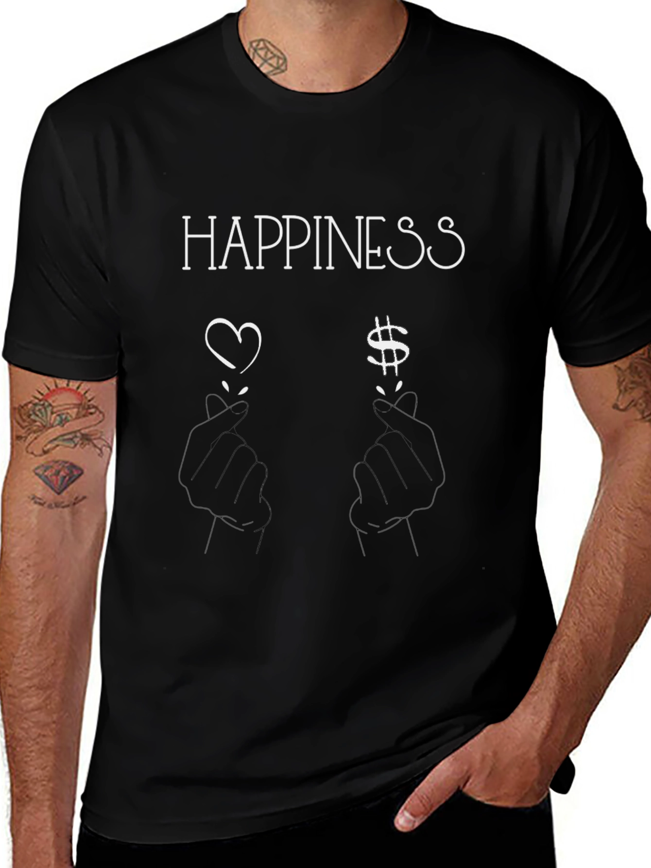 Happiness Graphic Tee - Love & Money Design Black