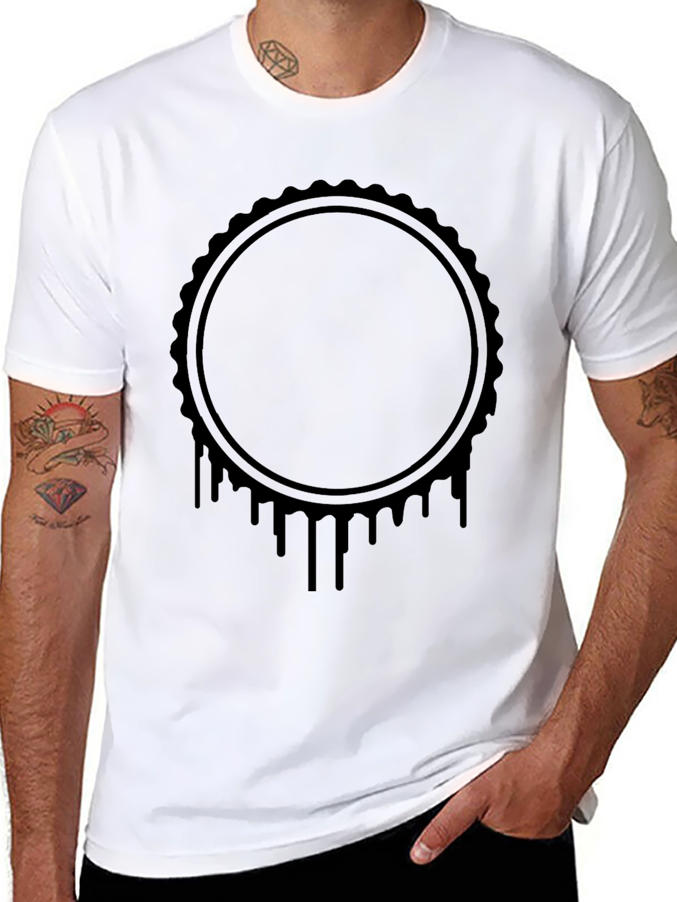 Mens Black Graphic Tee - Drip Circle Design