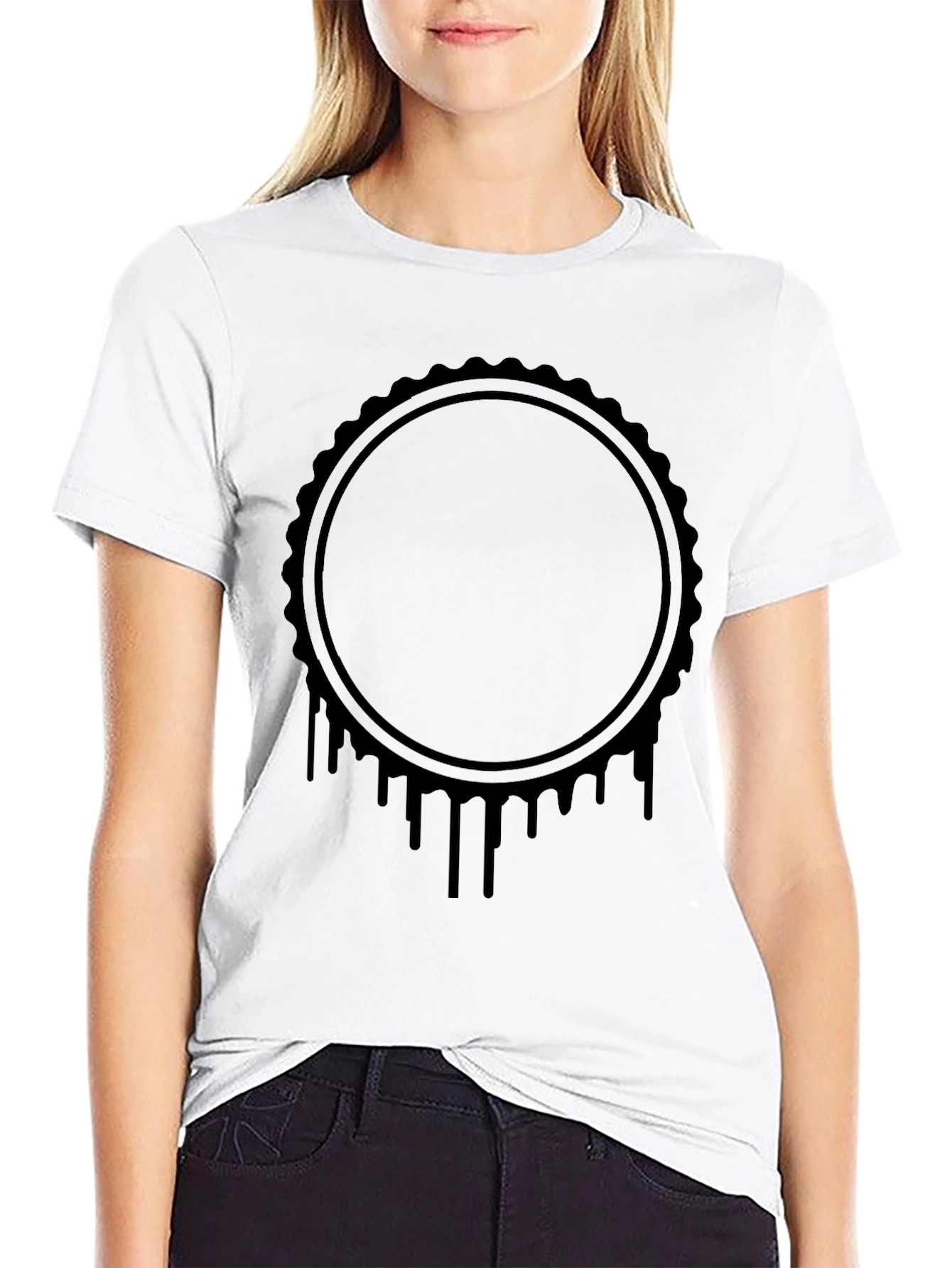Mens Black Graphic Tee - Drip Circle Design