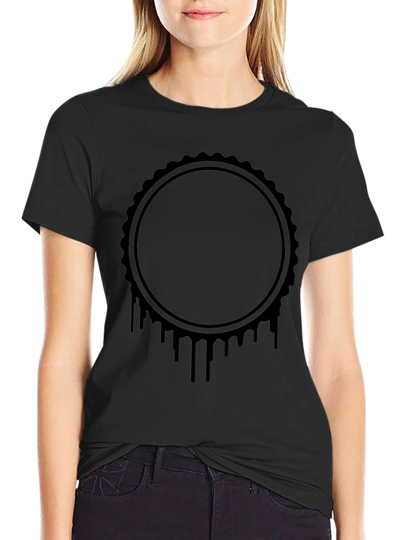 Mens Black Graphic Tee - Drip Circle Design