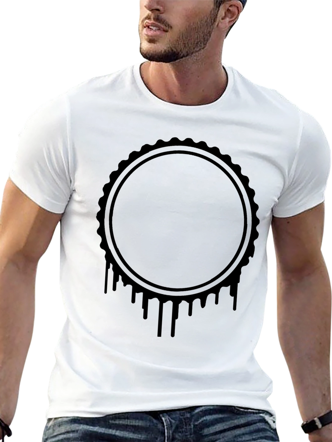Mens Black Graphic Tee - Drip Circle Design