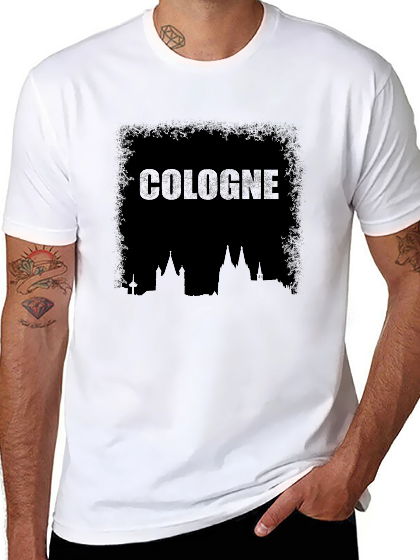 Cologne Skyline Graphic Print Black T-Shirt