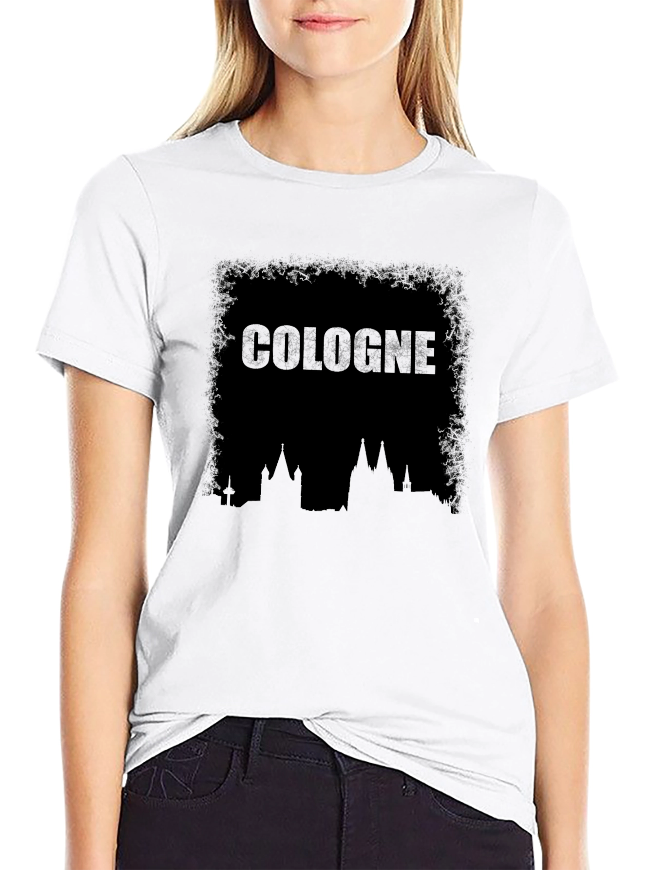 Cologne Skyline Graphic Print Black T-Shirt