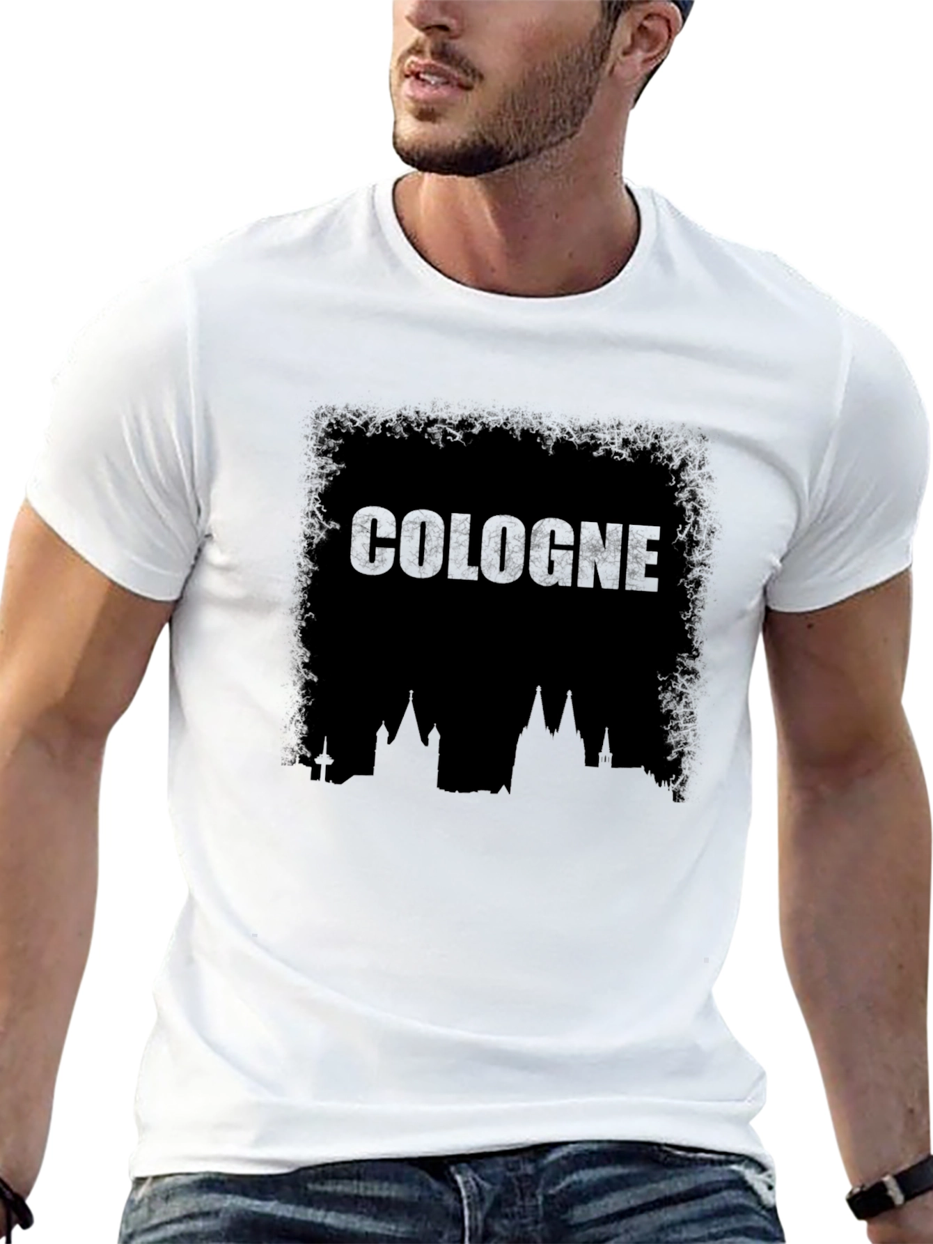 Cologne Skyline Graphic Print Black T-Shirt