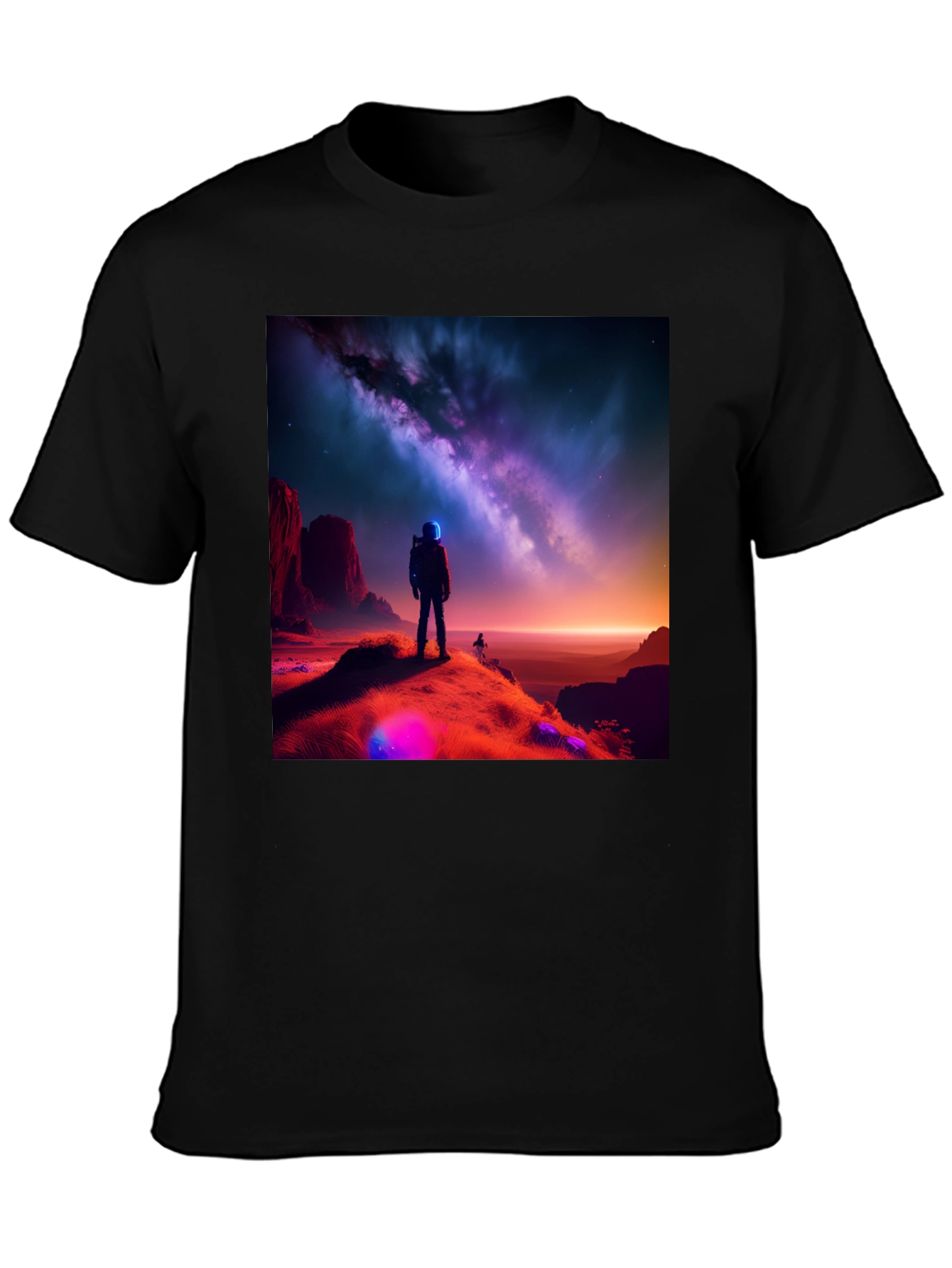 Cosmic Explorer Black T-Shirt - Galaxy Design
