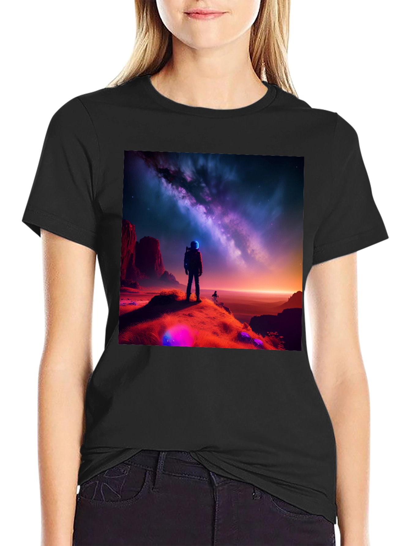 Cosmic Explorer Black T-Shirt - Galaxy Design