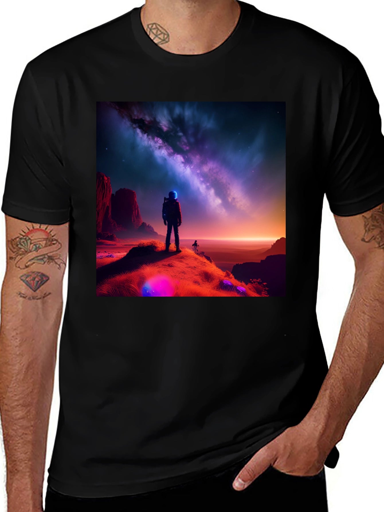 Cosmic Explorer Black T-Shirt - Galaxy Design