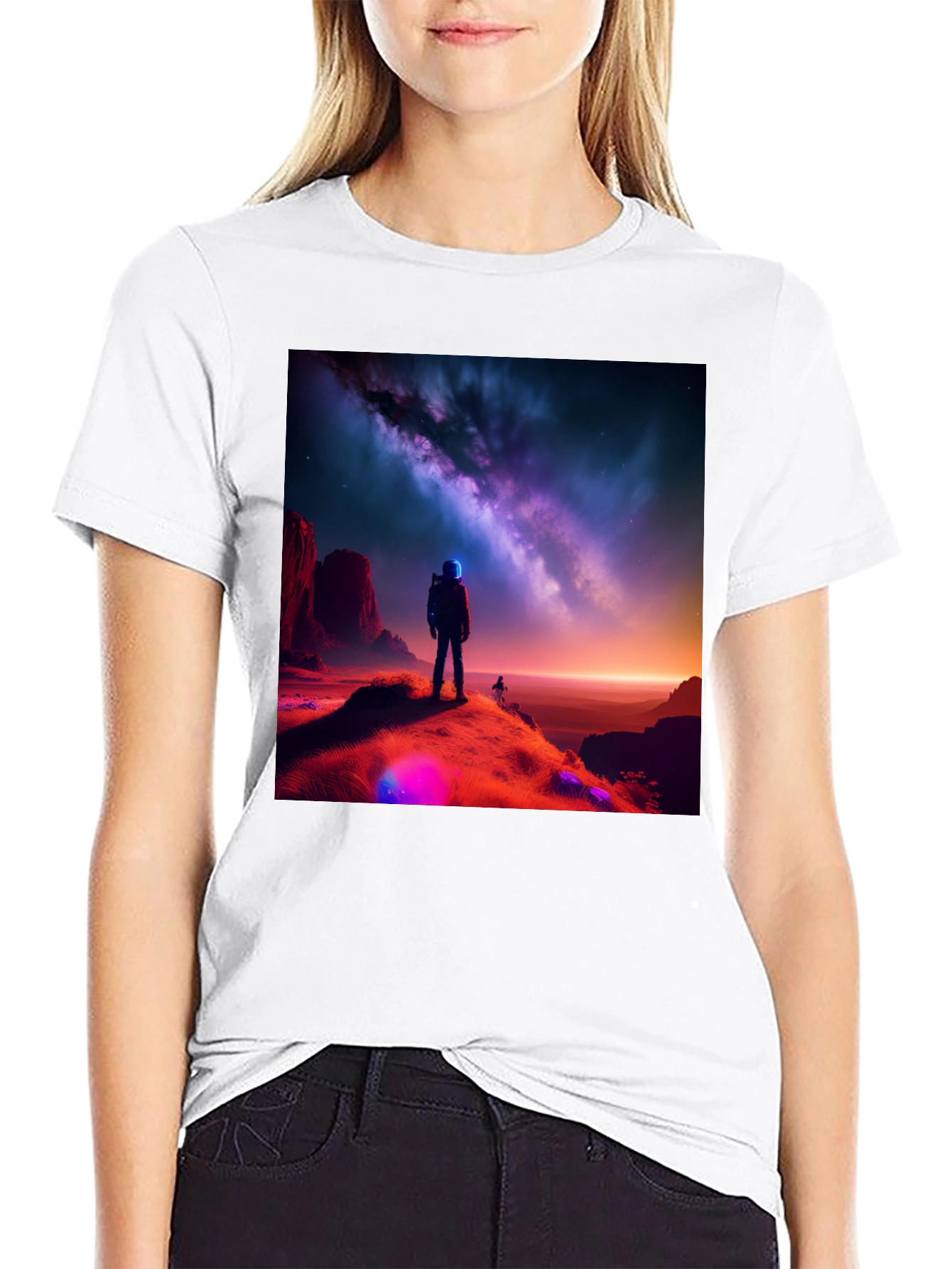 Cosmic Explorer Black T-Shirt - Galaxy Design