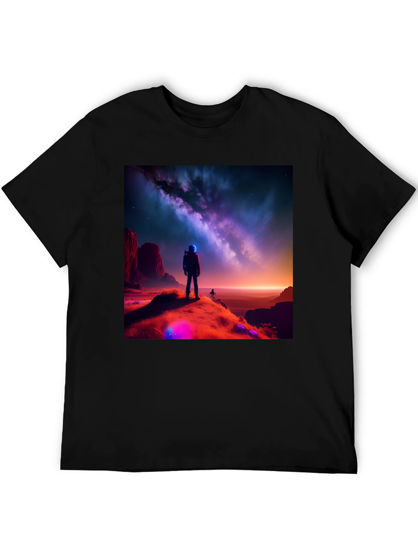 Cosmic Explorer Black T-Shirt - Galaxy Design