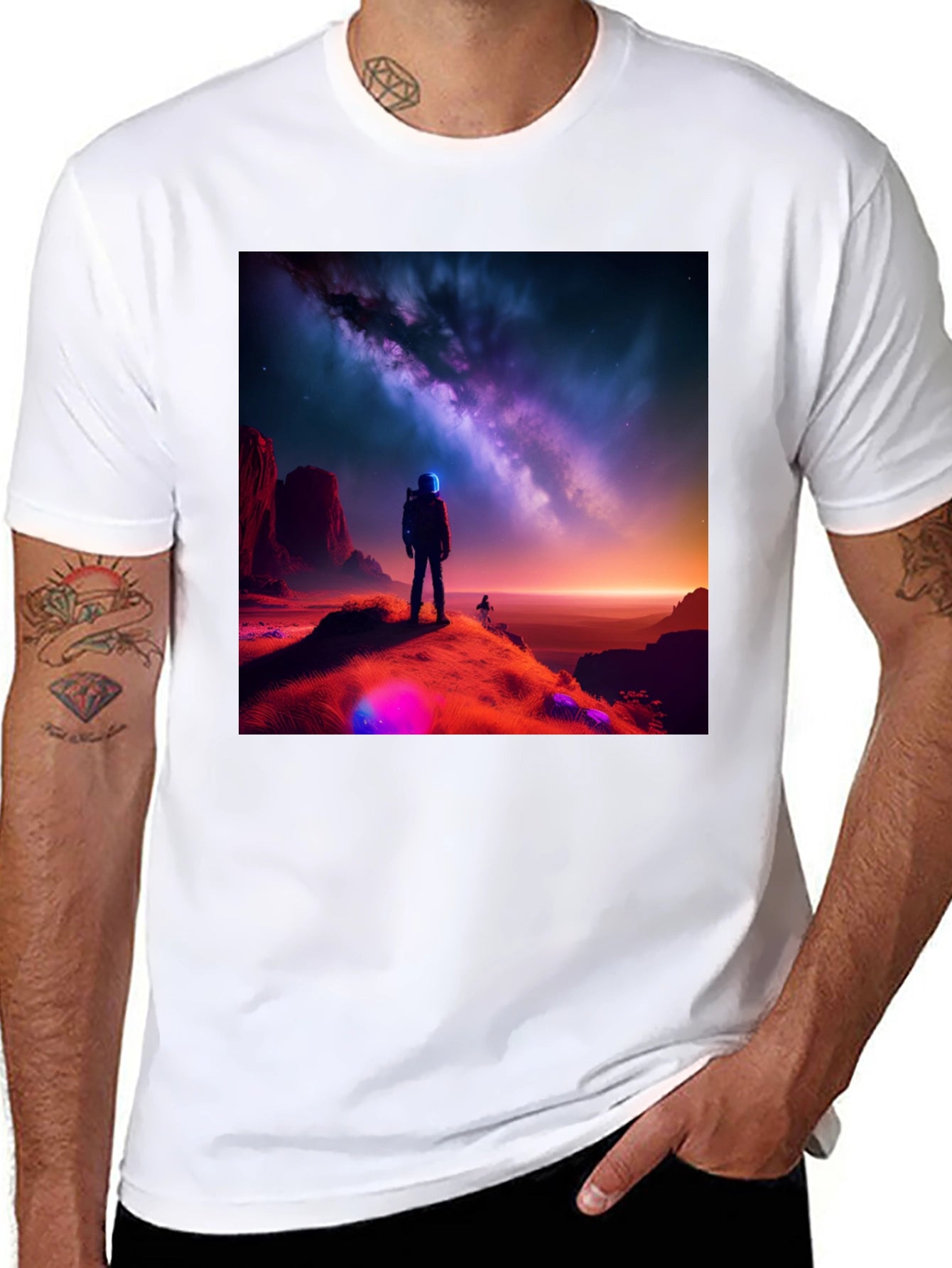 Cosmic Explorer Black T-Shirt - Galaxy Design
