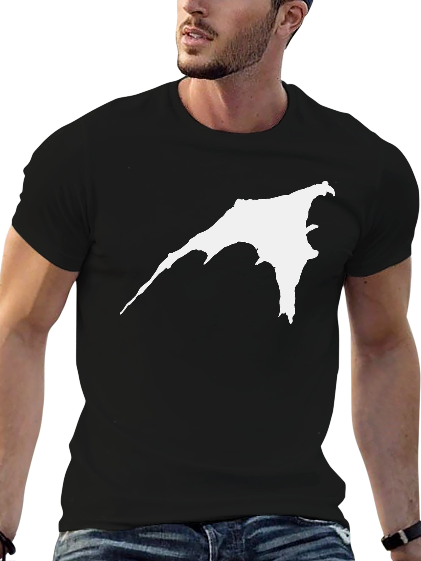 Mens Black T-Shirt with White Abstract Design