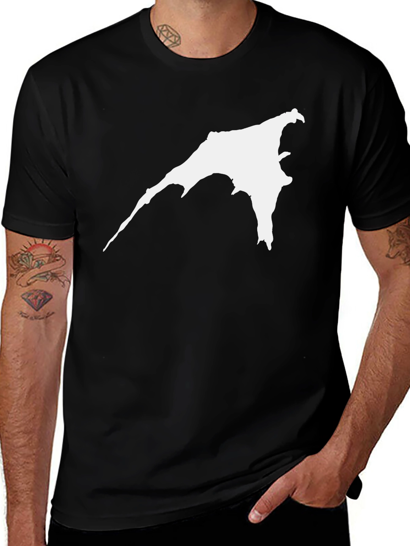 Mens Black T-Shirt with White Abstract Design