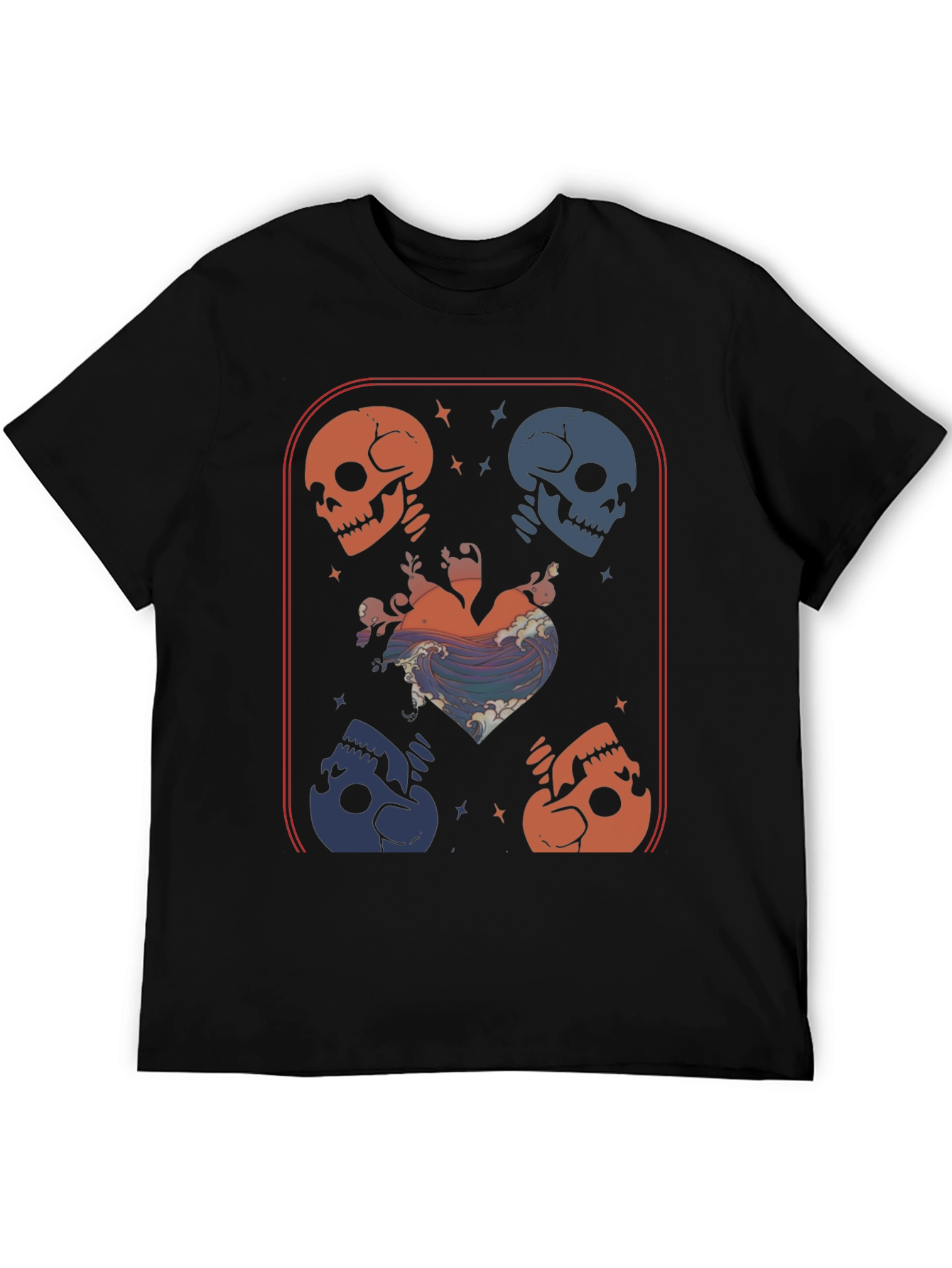 Skull Heart Wave Graphic Tee - Edgy Aesthetic
