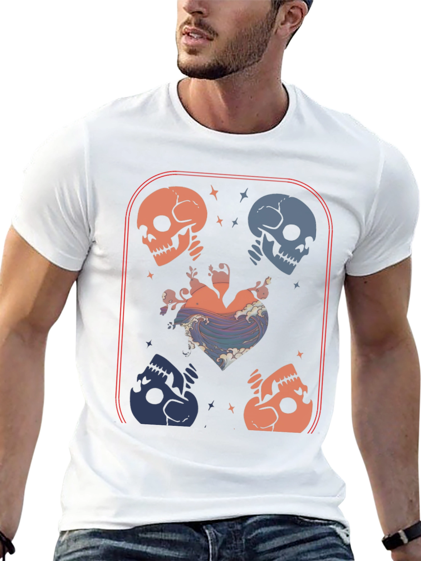 Skull Heart Wave Graphic Tee - Edgy Aesthetic