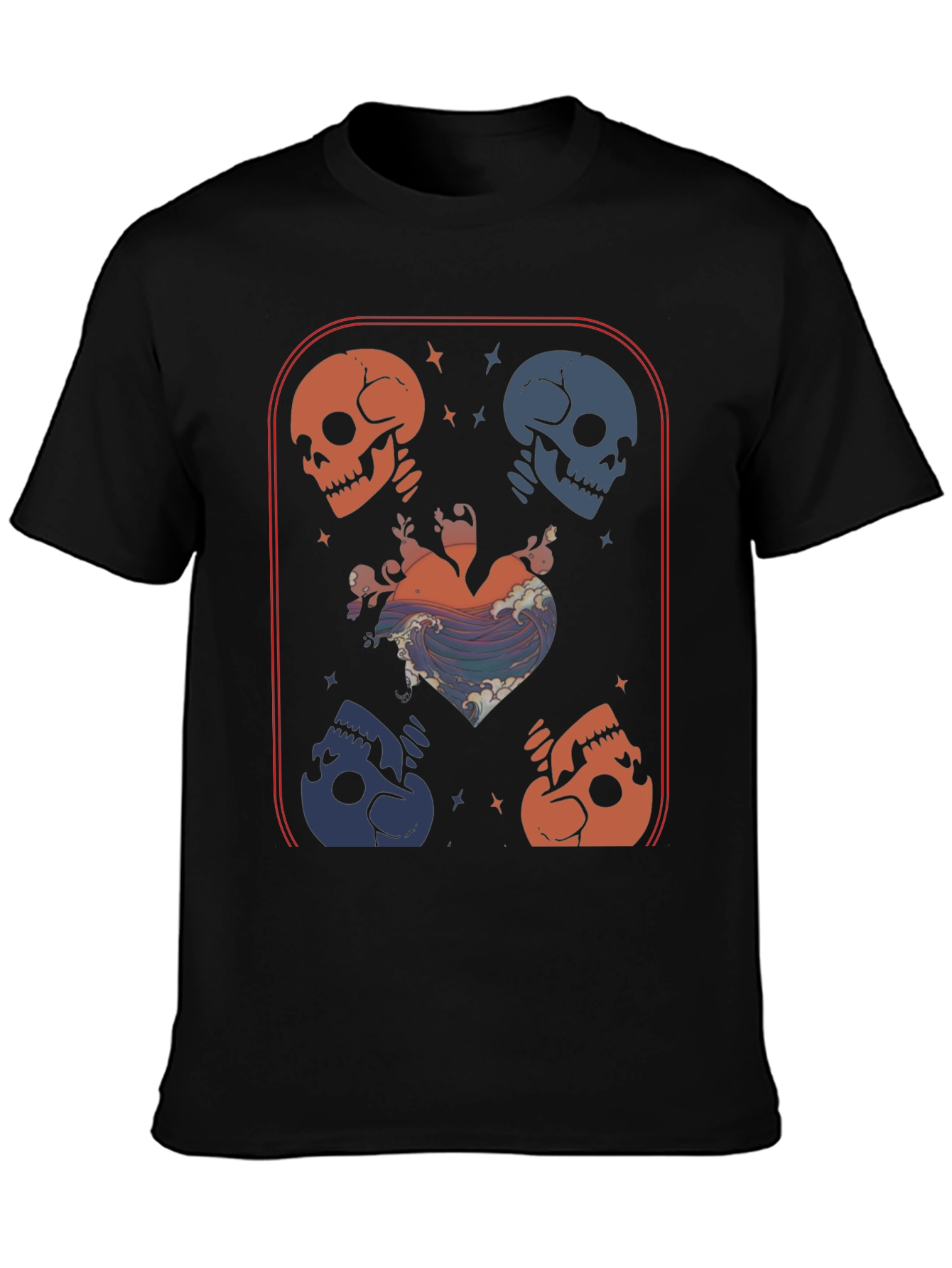 Skull Heart Wave Graphic Tee - Edgy Aesthetic
