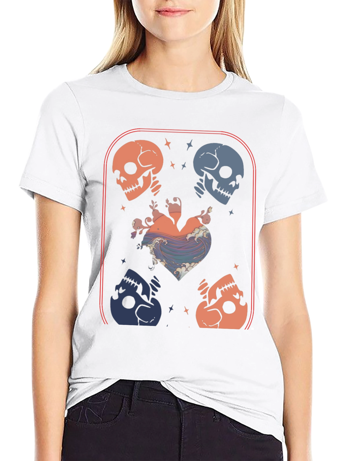 Skull Heart Wave Graphic Tee - Edgy Aesthetic