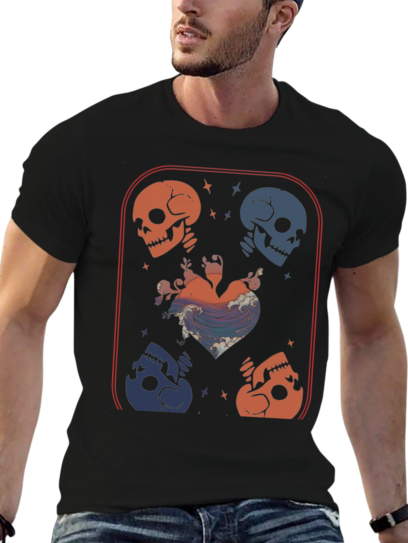 Skull Heart Wave Graphic Tee - Edgy Aesthetic