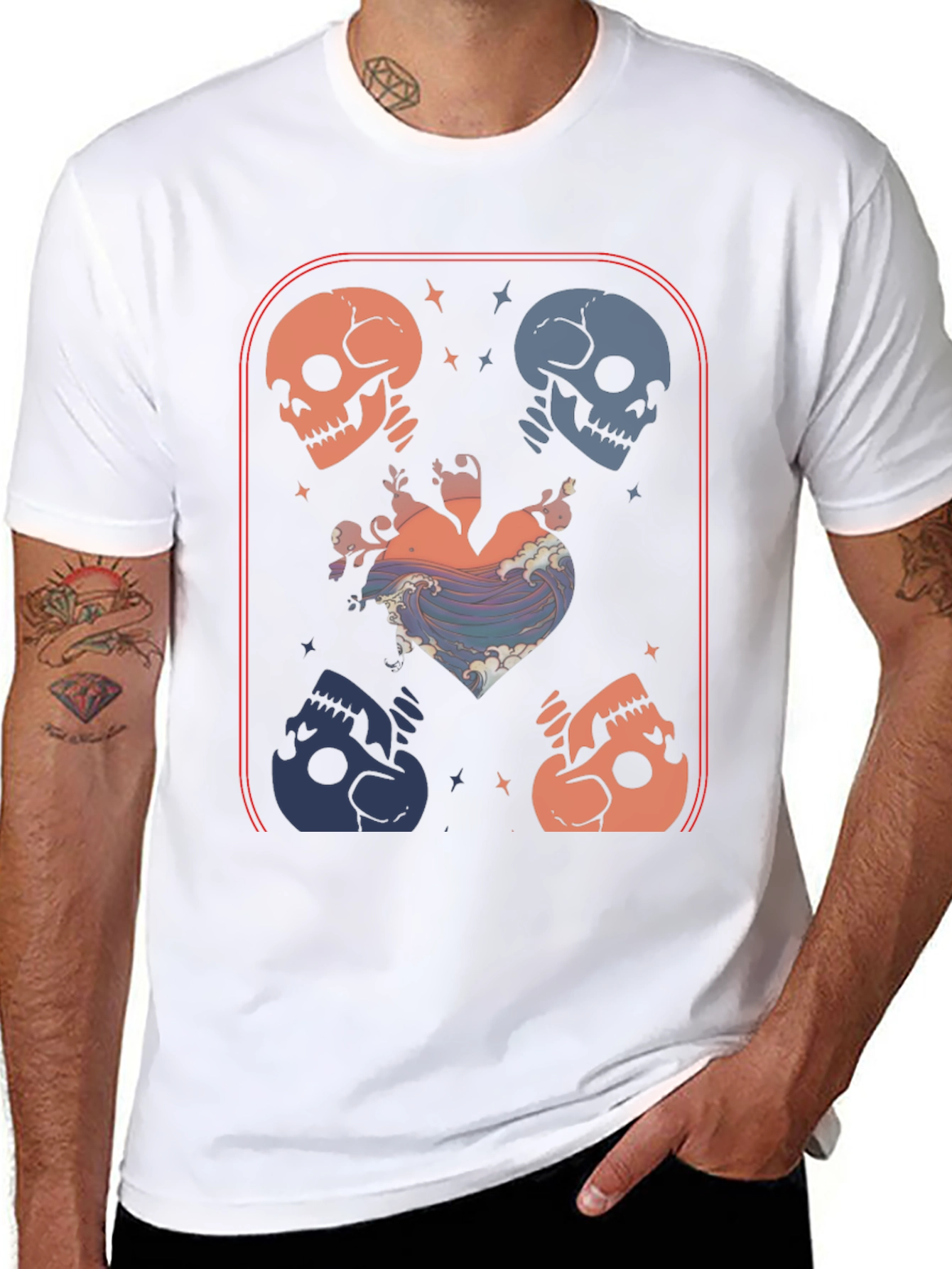 Skull Heart Wave Graphic Tee - Edgy Aesthetic