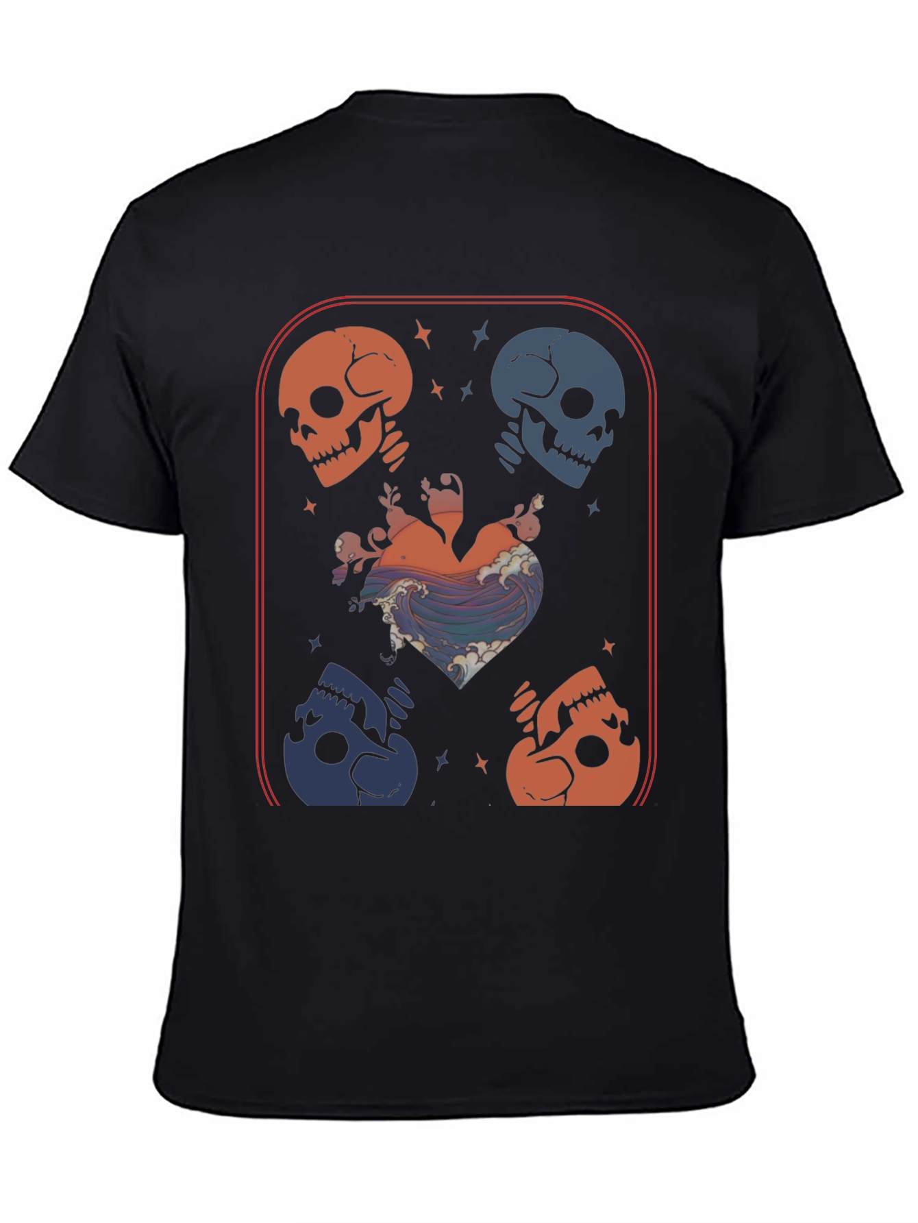 Skull Heart Wave Graphic Tee - Edgy Aesthetic