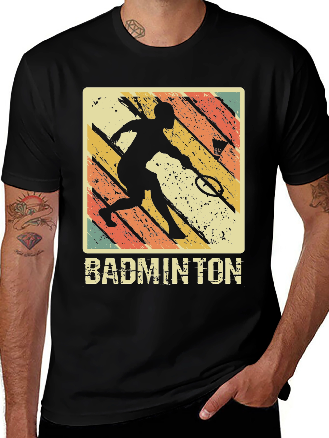 Retro Badminton Player Graphic T-Shirt