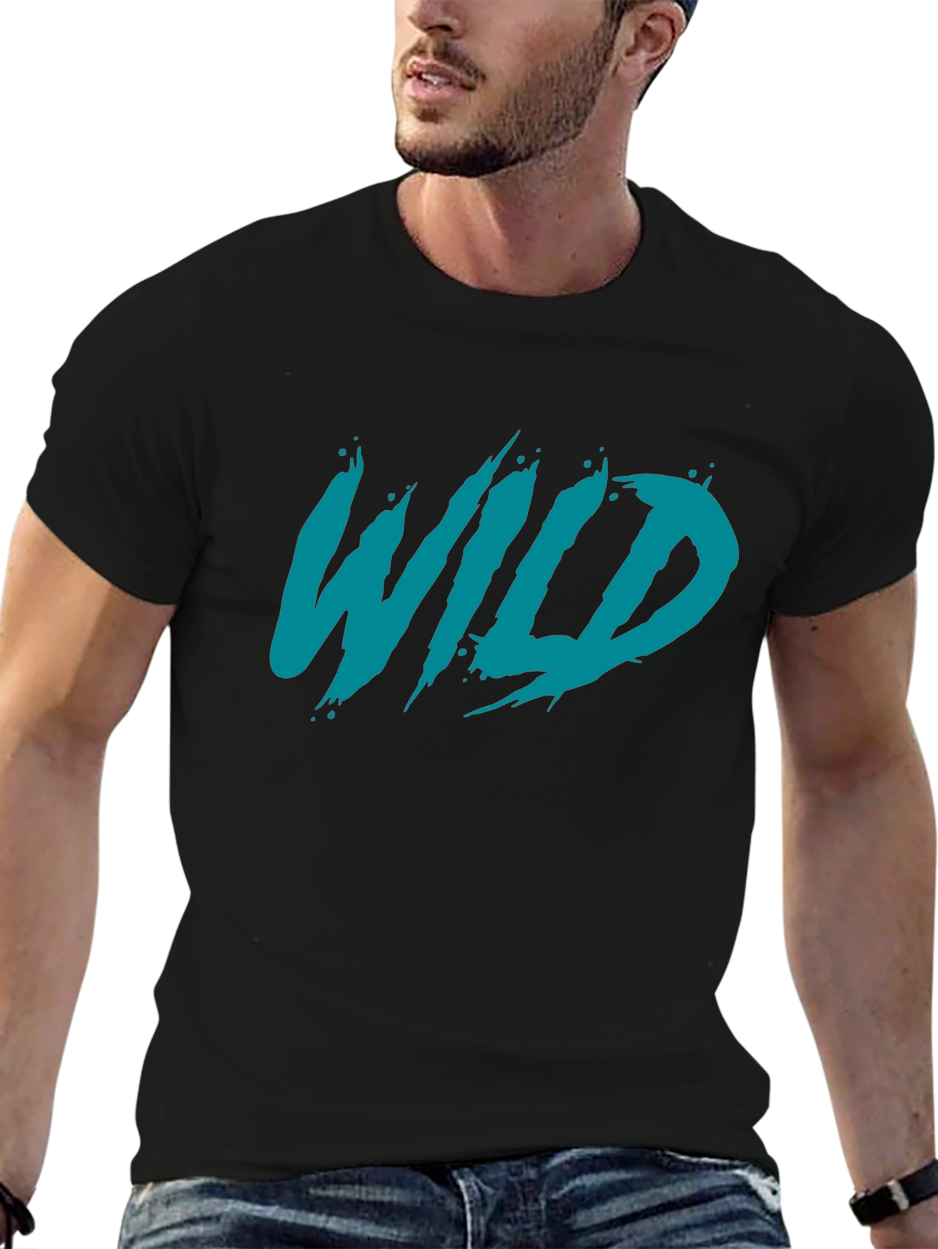 Mens Black WILD Graphic T-Shirt