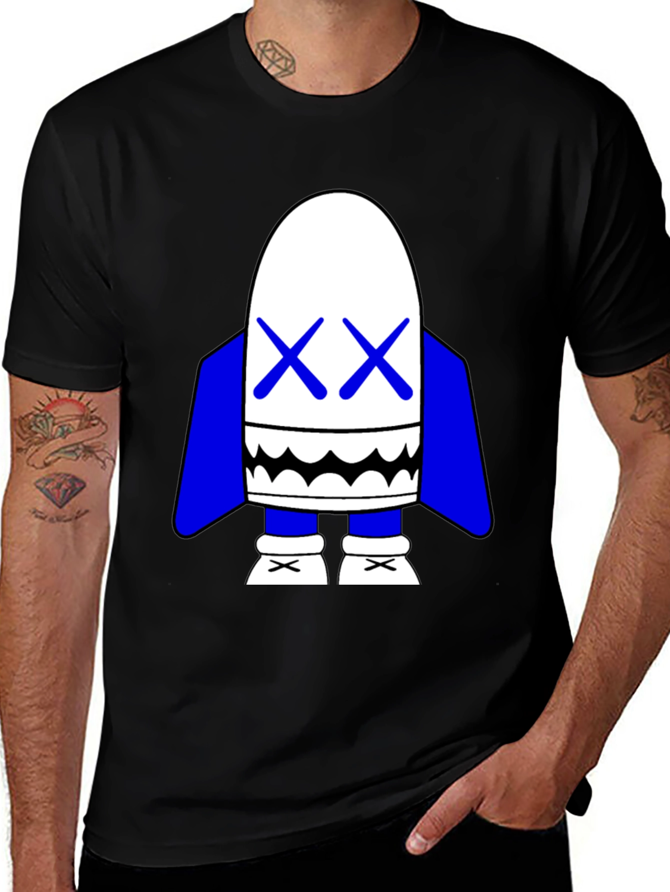 Black T-Shirt with Cartoon Character Graphic