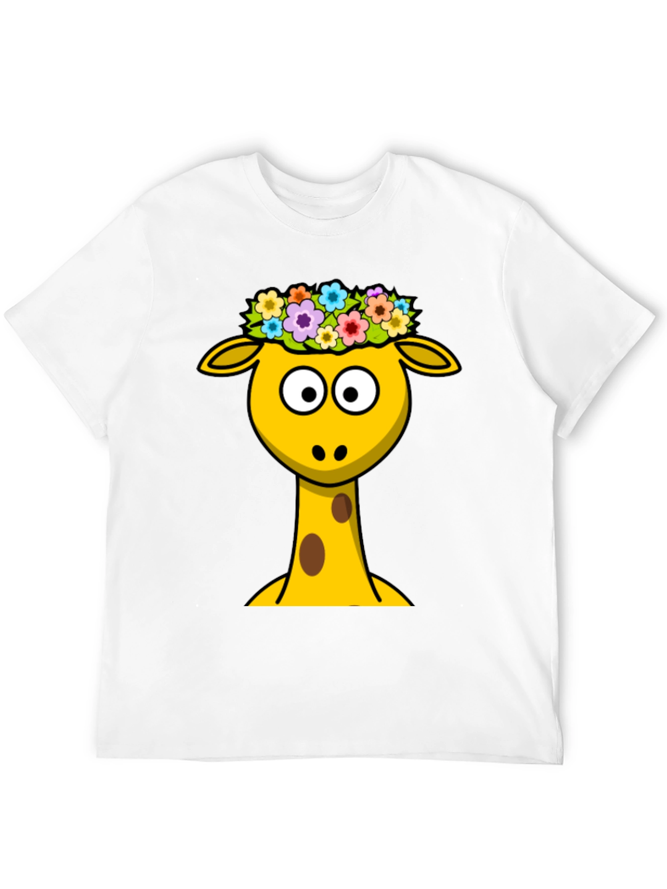 Giraffe with Flower Crown Black T-Shirt