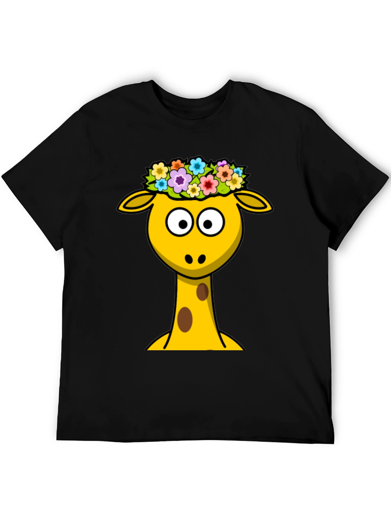Giraffe with Flower Crown Black T-Shirt