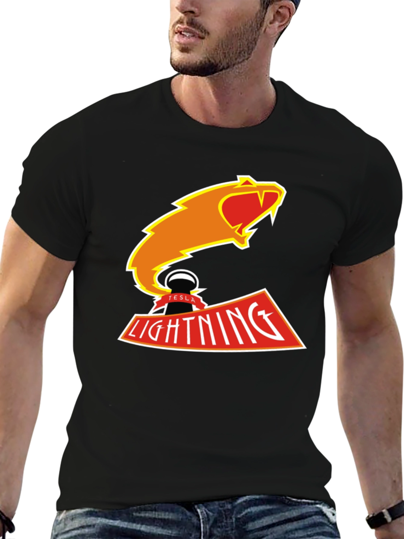 Tesla Lightning T-Shirt - Black Graphic Tee
