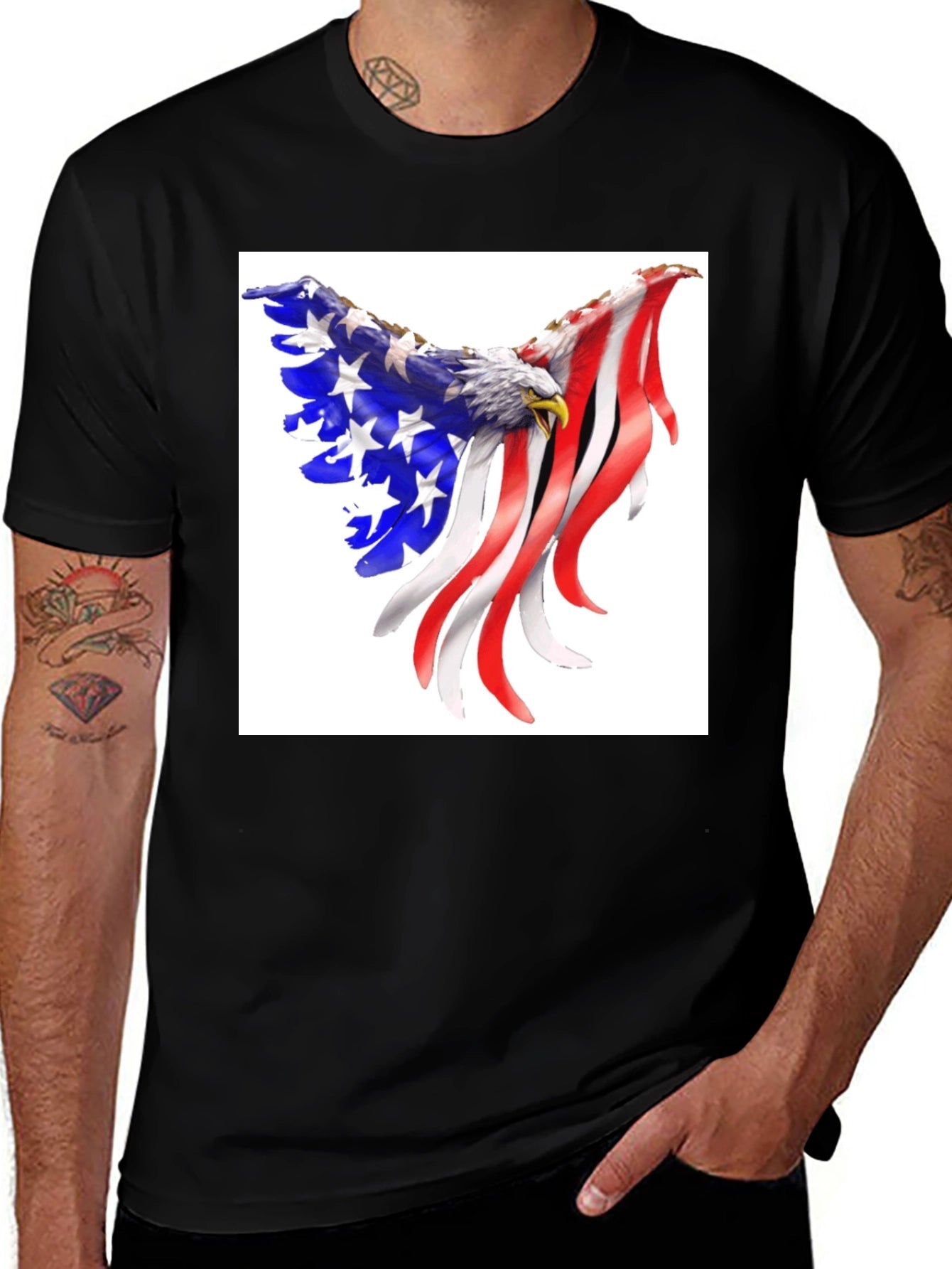 American Eagle Flag Graphic Print Black T-Shirt